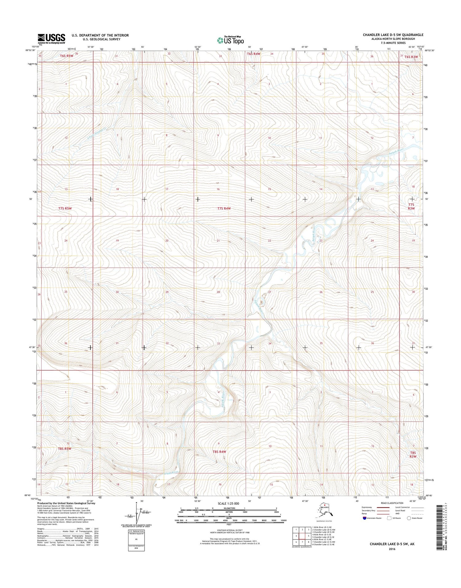 Chandler Lake D-5 SW Alaska US Topo Map Image