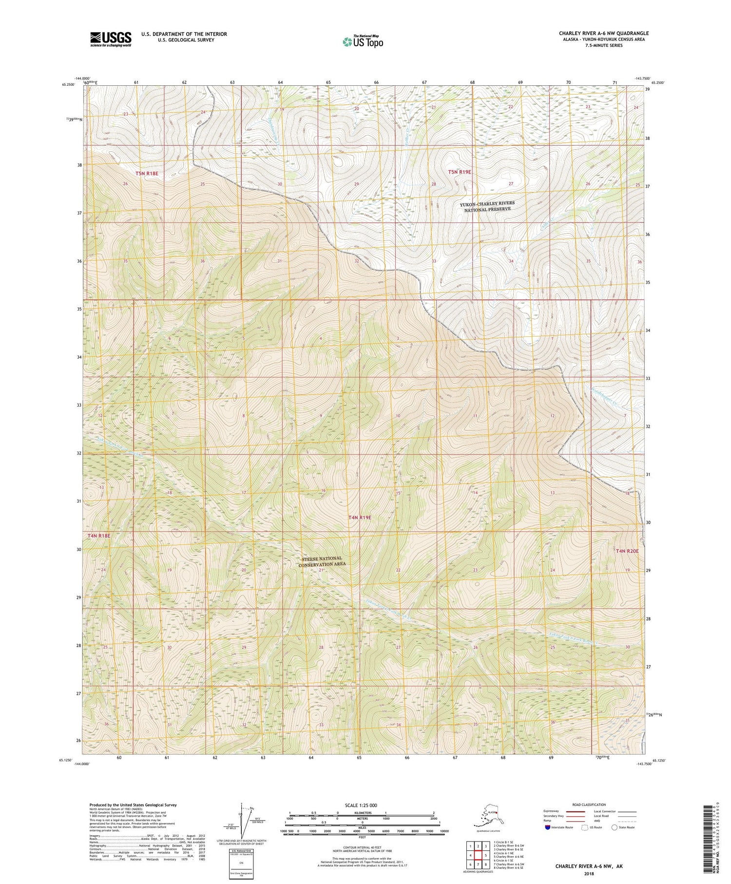 Charley River A-6 NW Alaska US Topo Map Image