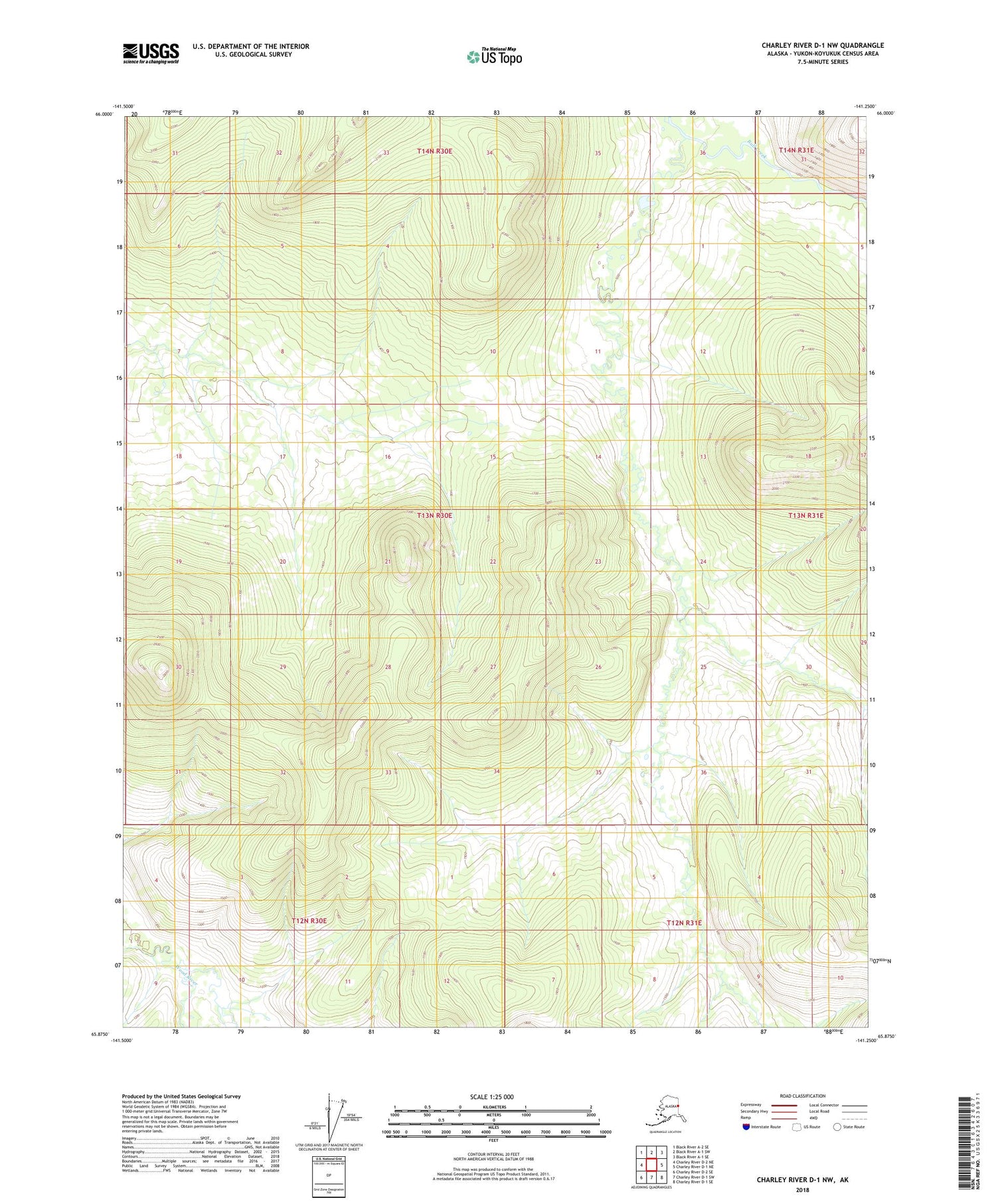 Charley River D-1 NW Alaska US Topo Map Image