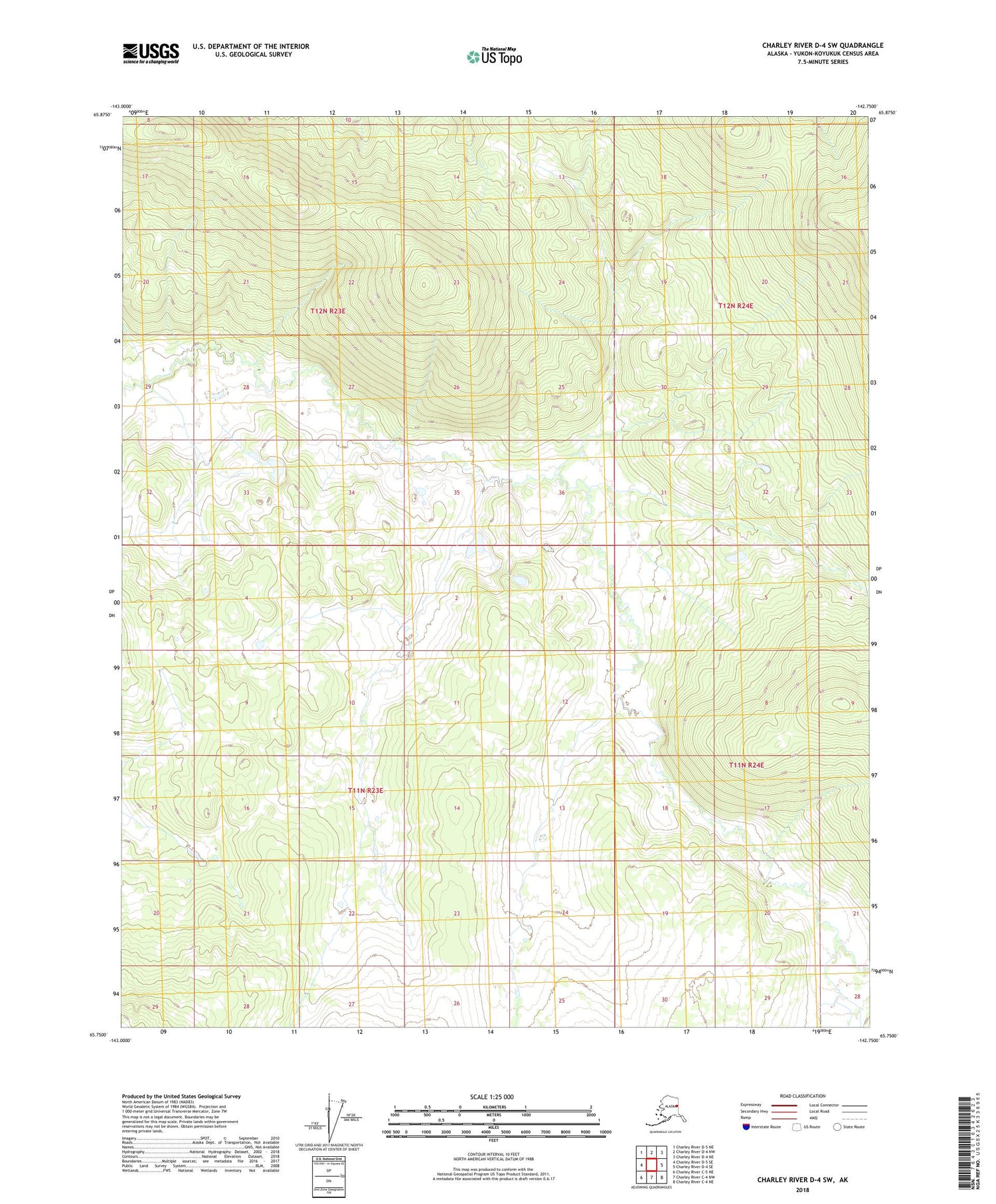 Charley River D-4 SW Alaska US Topo Map Image
