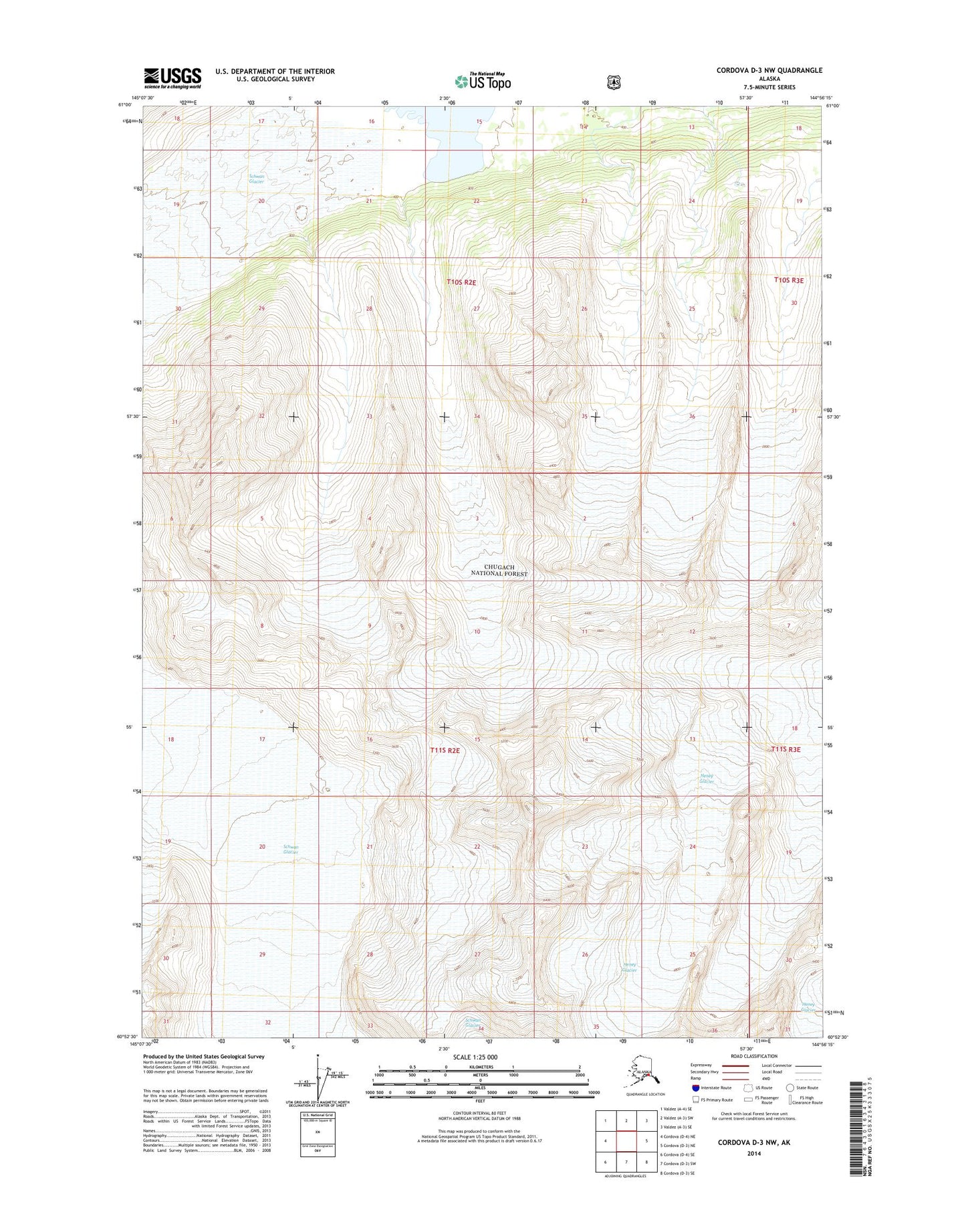 Cordova D-3 NW Alaska US Topo Map Image
