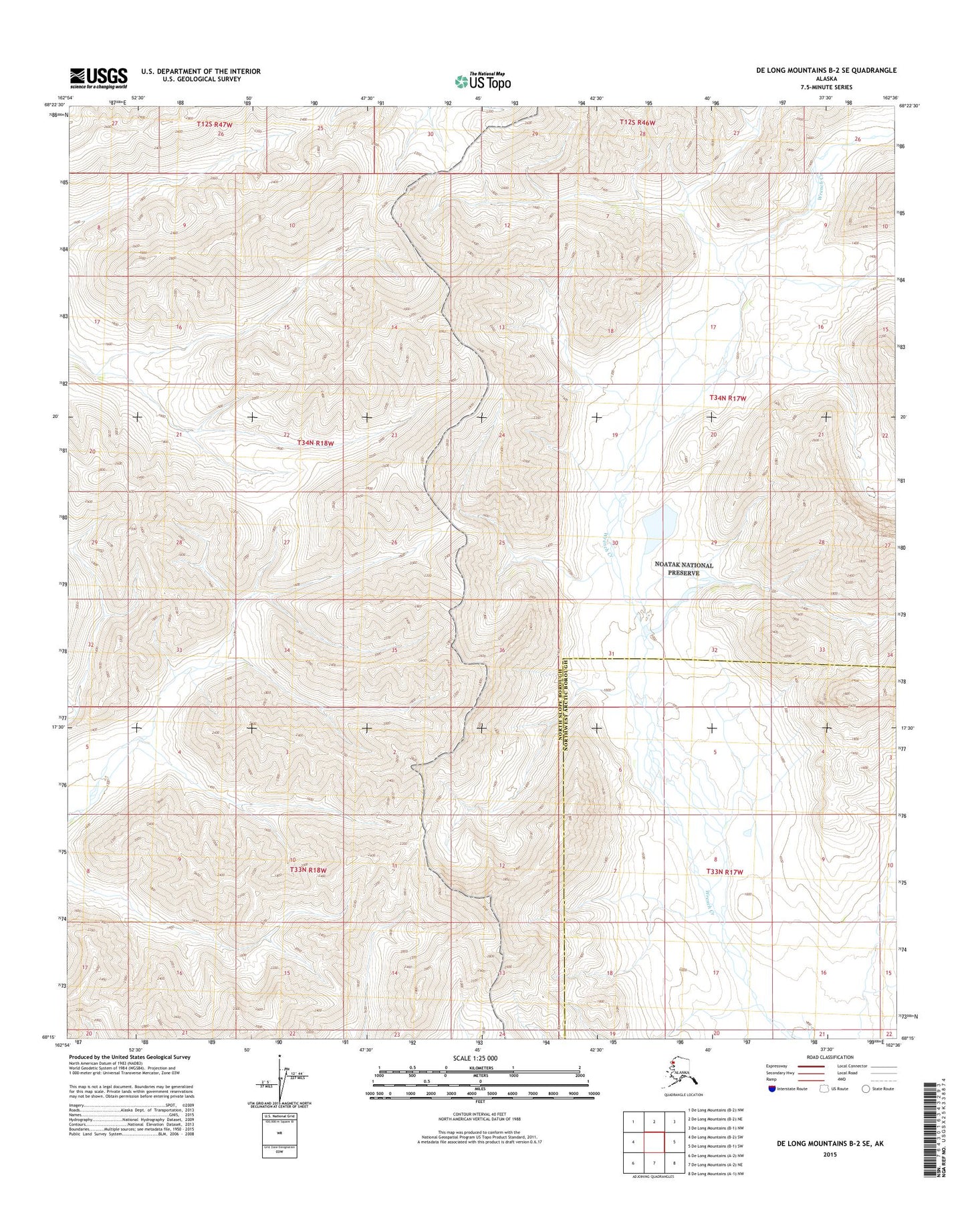 De Long Mountains B-2 SE Alaska US Topo Map Image
