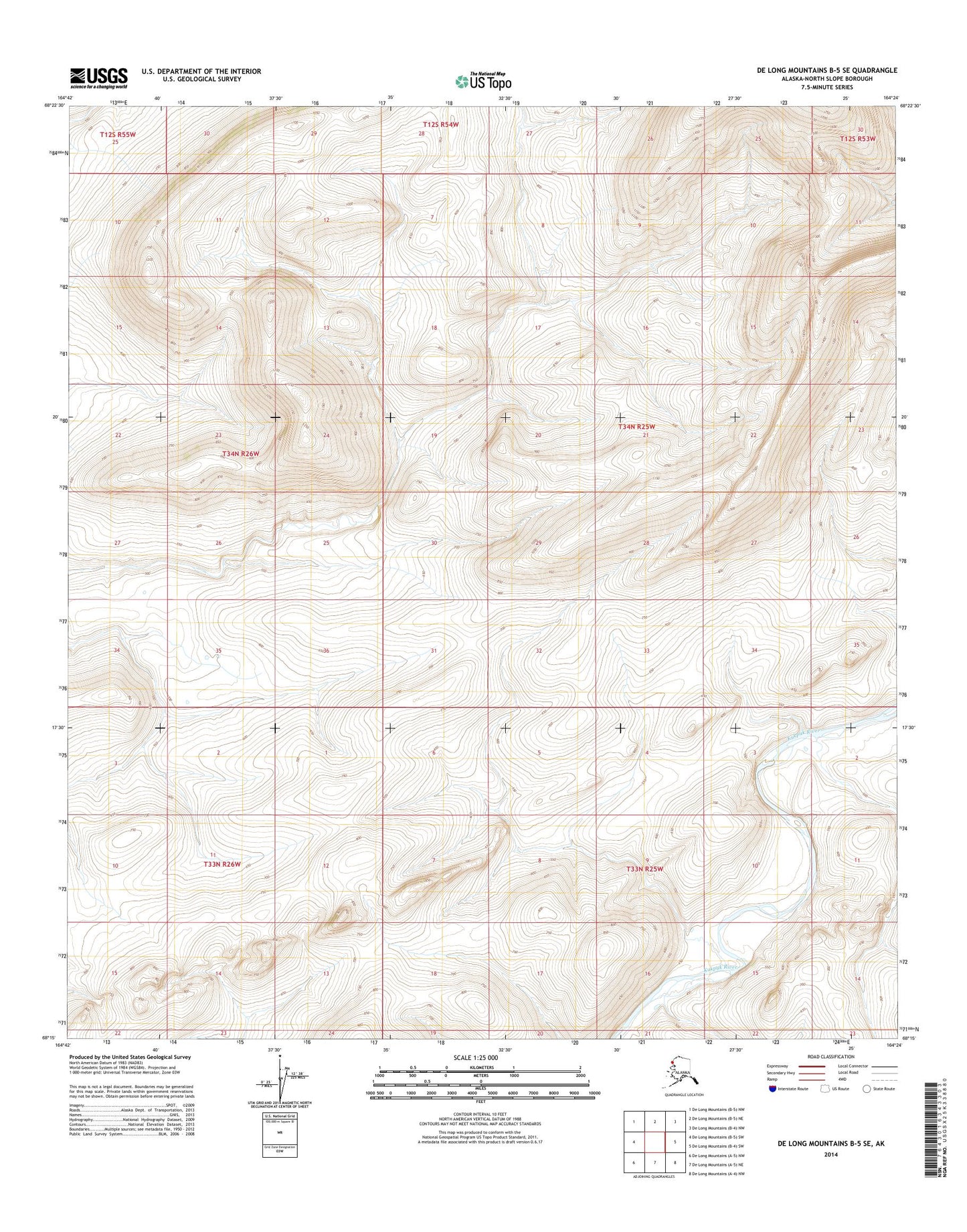De Long Mountains B-5 SE Alaska US Topo Map Image