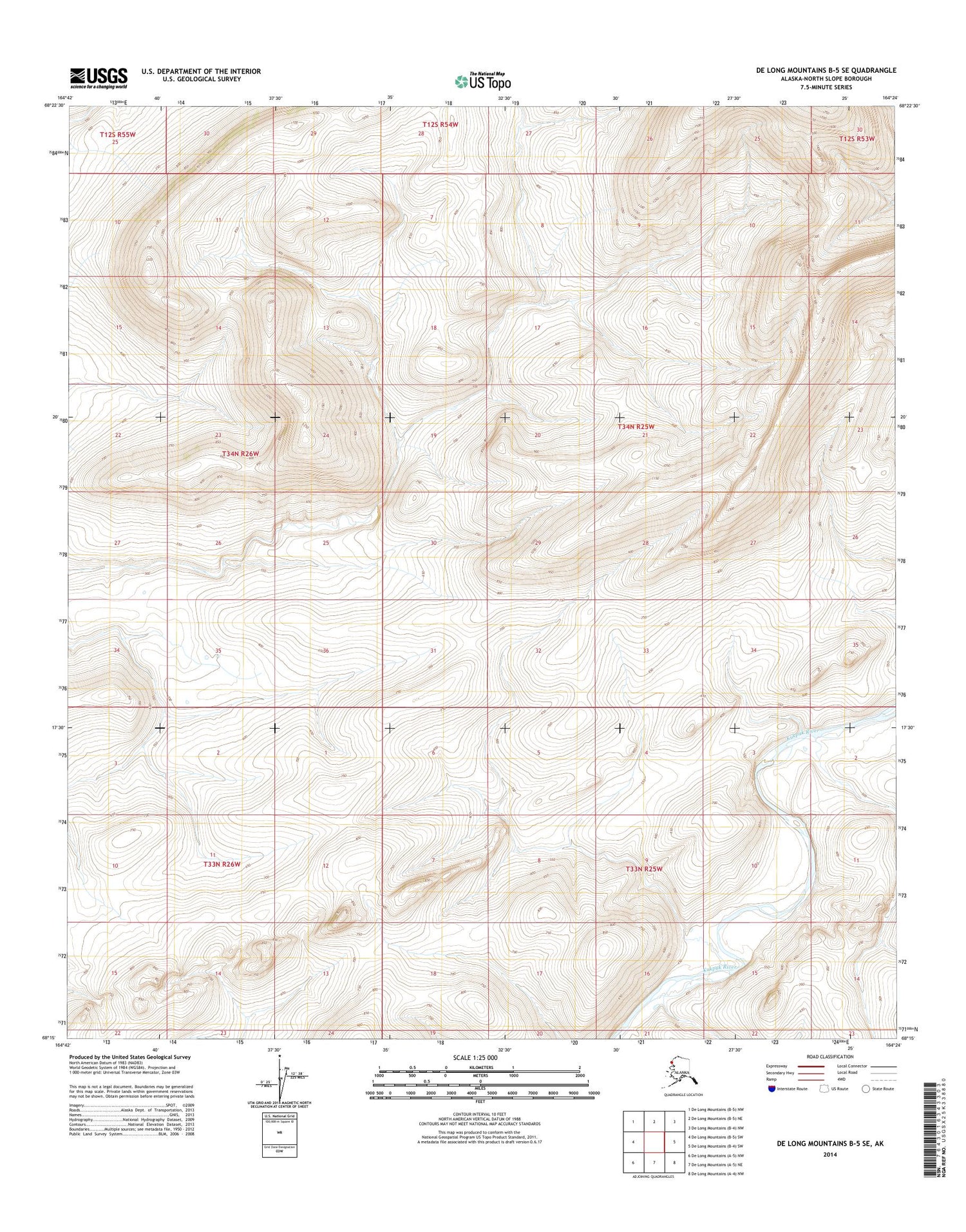 De Long Mountains B-5 SE Alaska US Topo Map Image