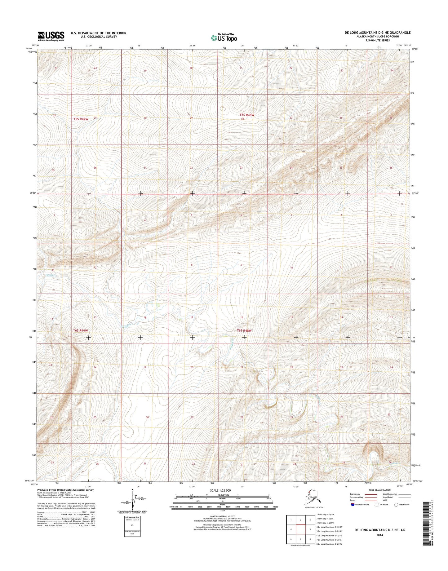 De Long Mountains D-3 NE Alaska US Topo Map Image