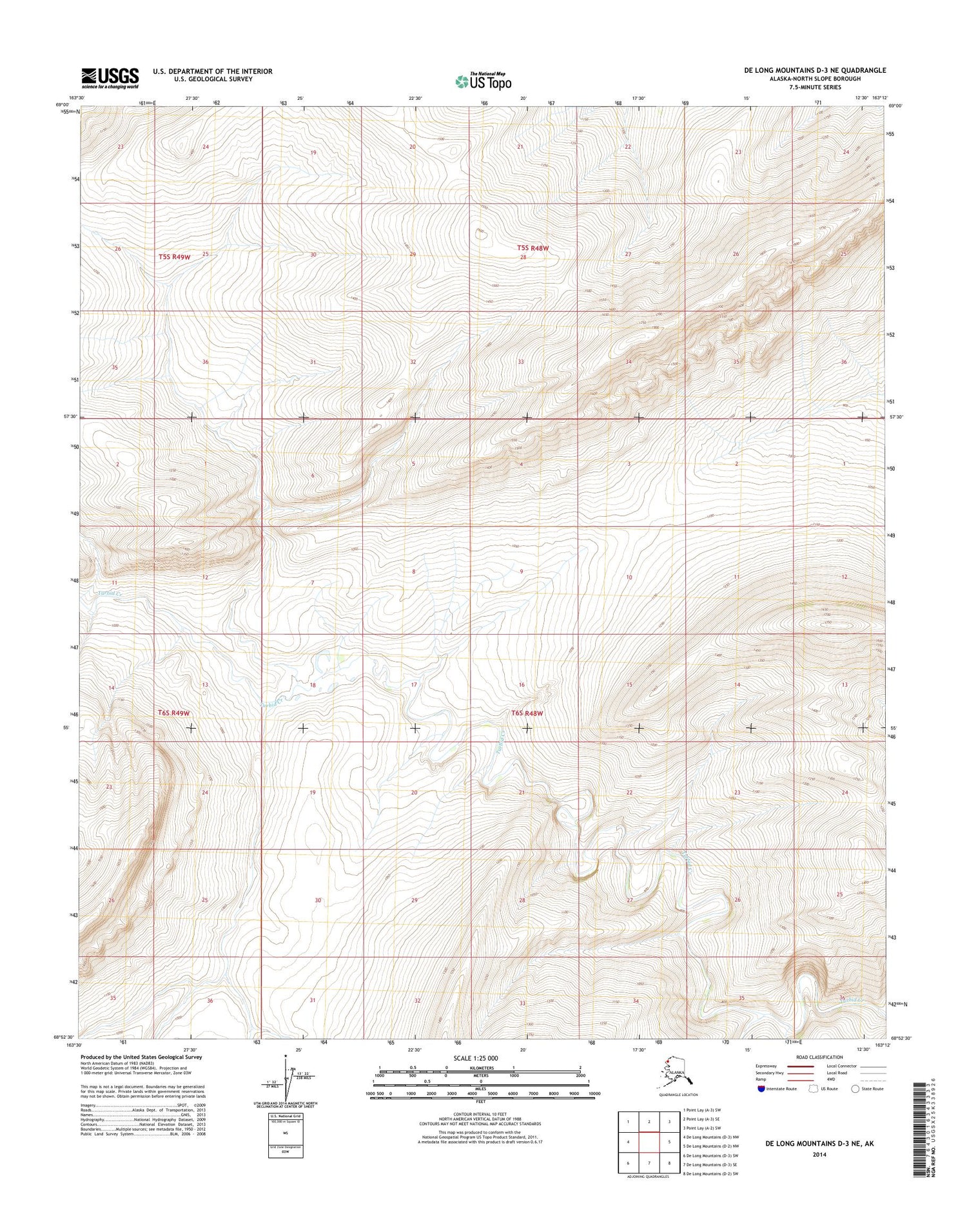 De Long Mountains D-3 NE Alaska US Topo Map Image