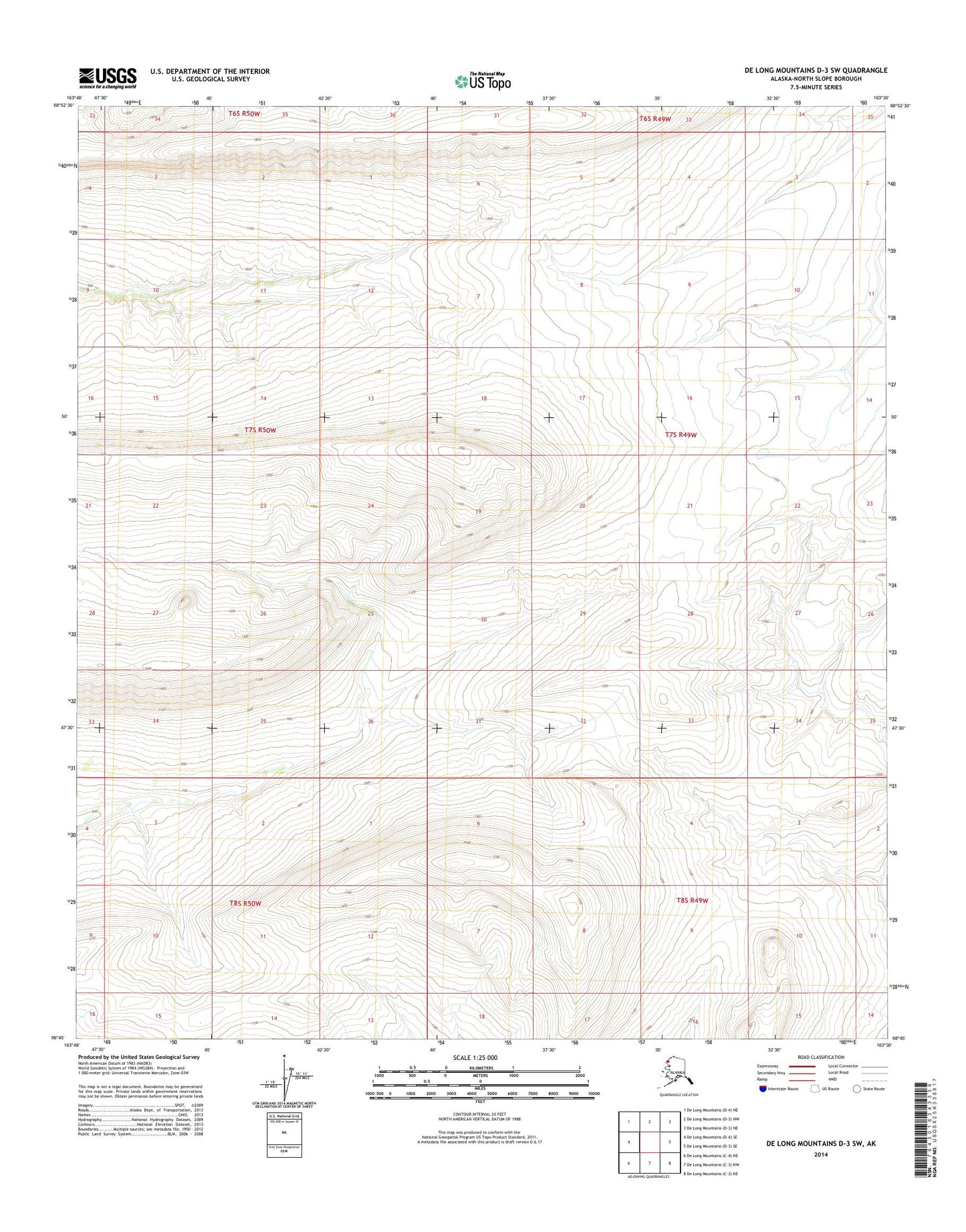 De Long Mountains D-3 SW Alaska US Topo Map Image