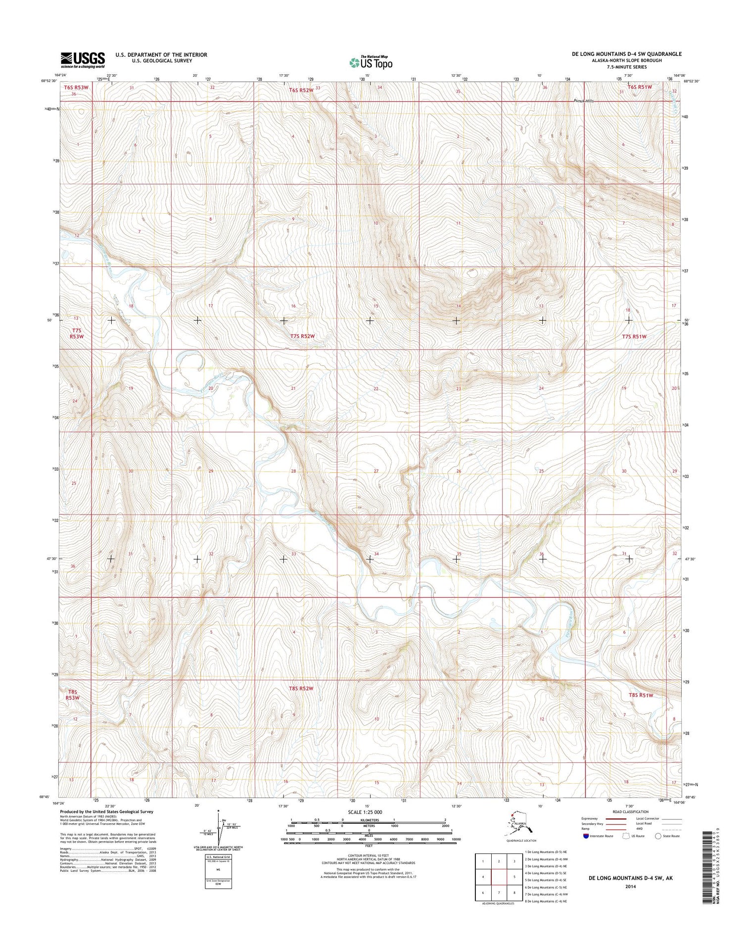 De Long Mountains D-4 SW Alaska US Topo Map Image