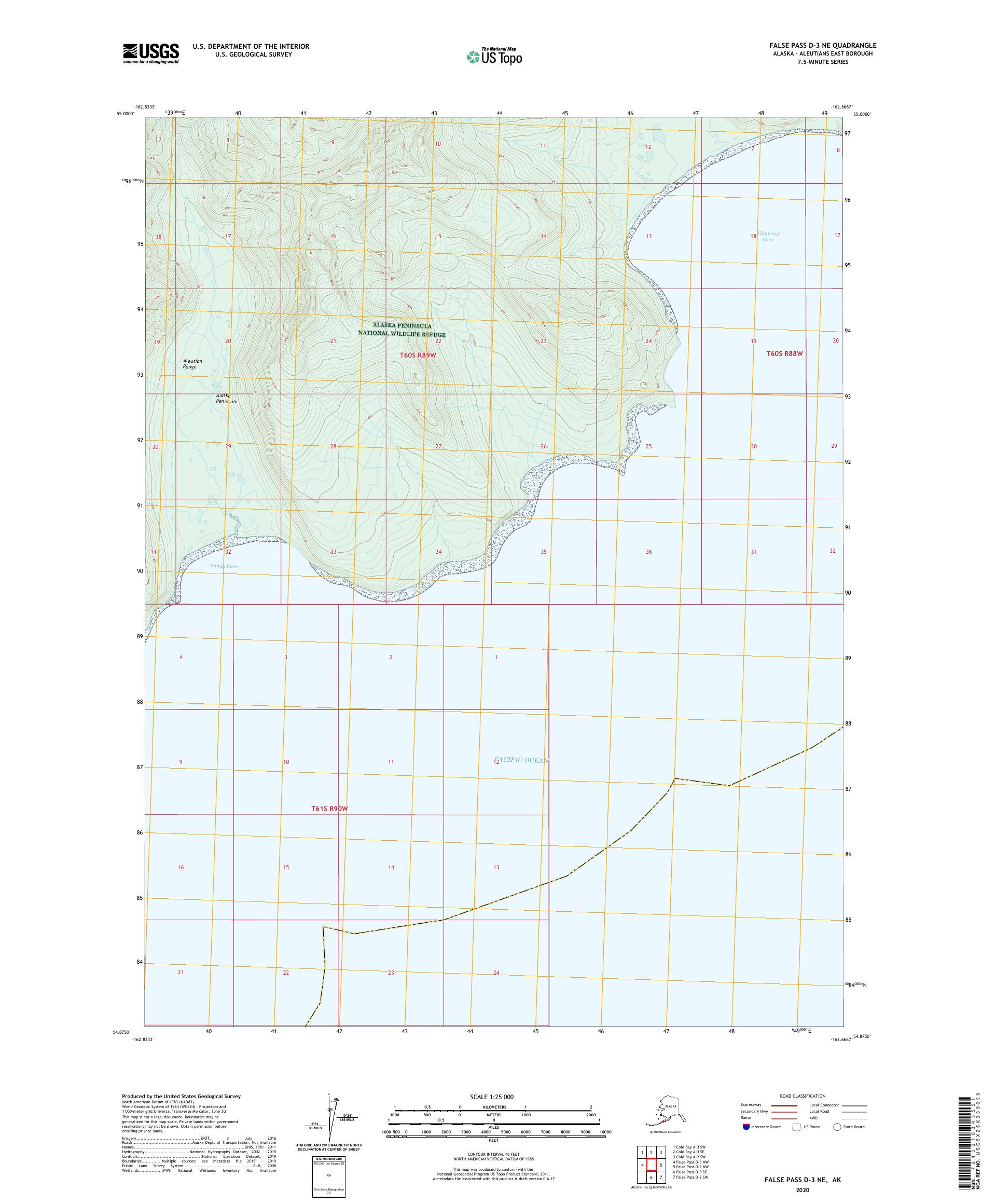 False Pass D-3 NE Alaska US Topo Map – MyTopo Map Store