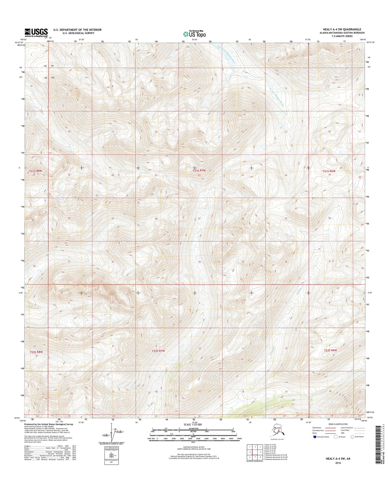 Healy A-4 SW Alaska US Topo Map Image