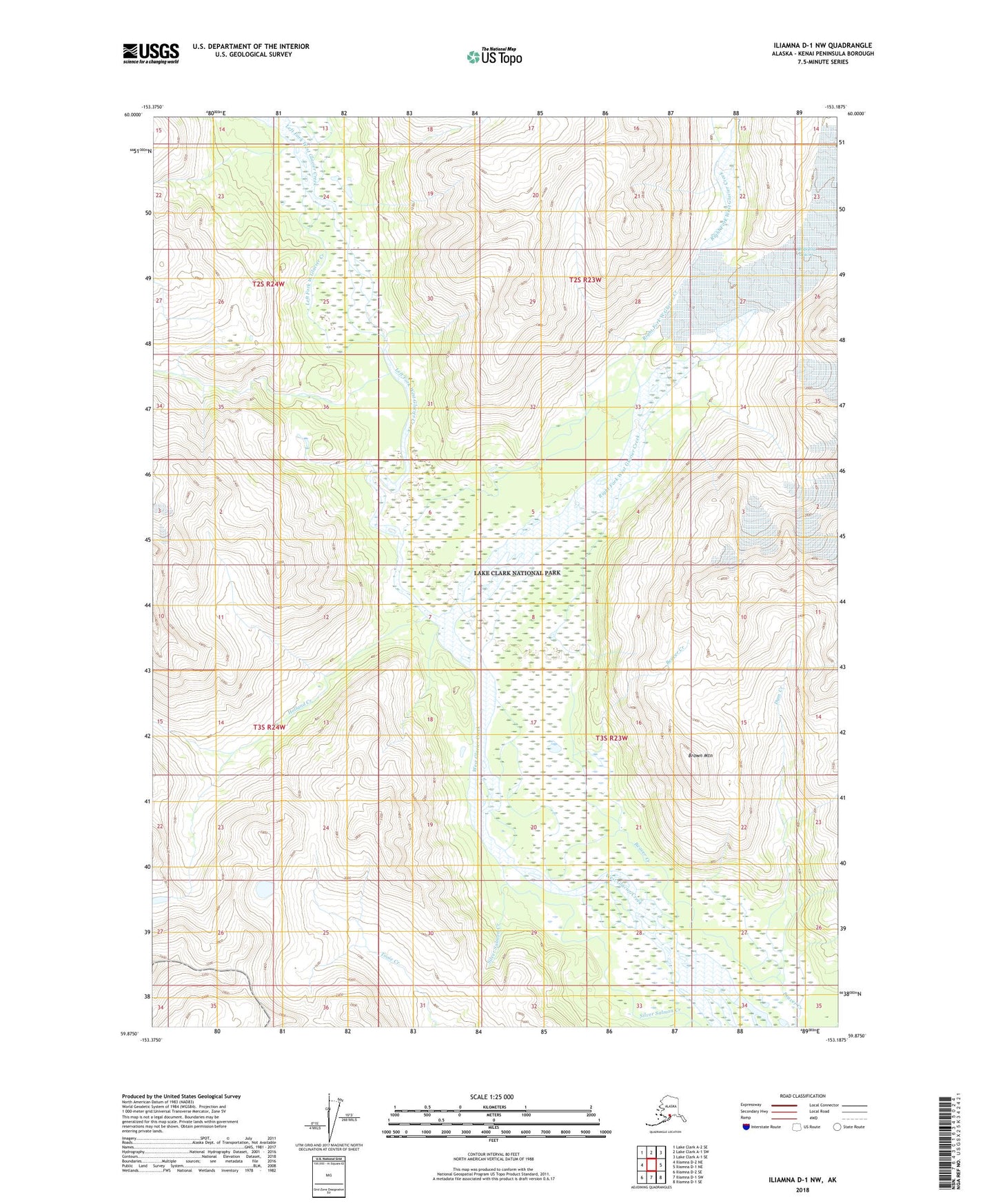 Iliamna D-1 NW Alaska US Topo Map Image