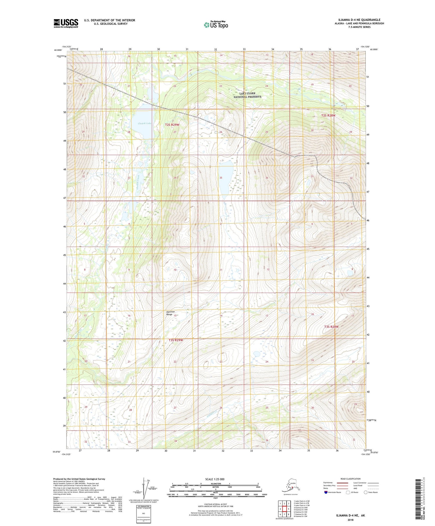 Iliamna D-4 NE Alaska US Topo Map Image