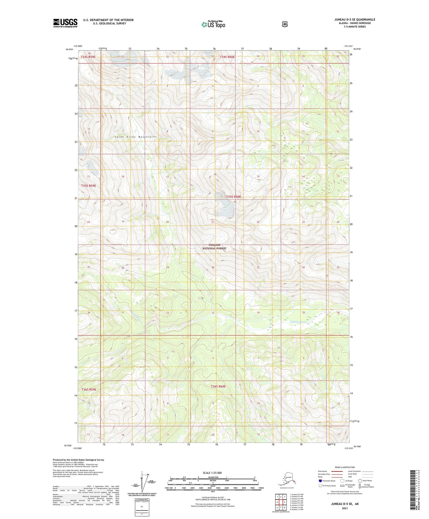 Juneau D-5 SE Alaska US Topo Map Image