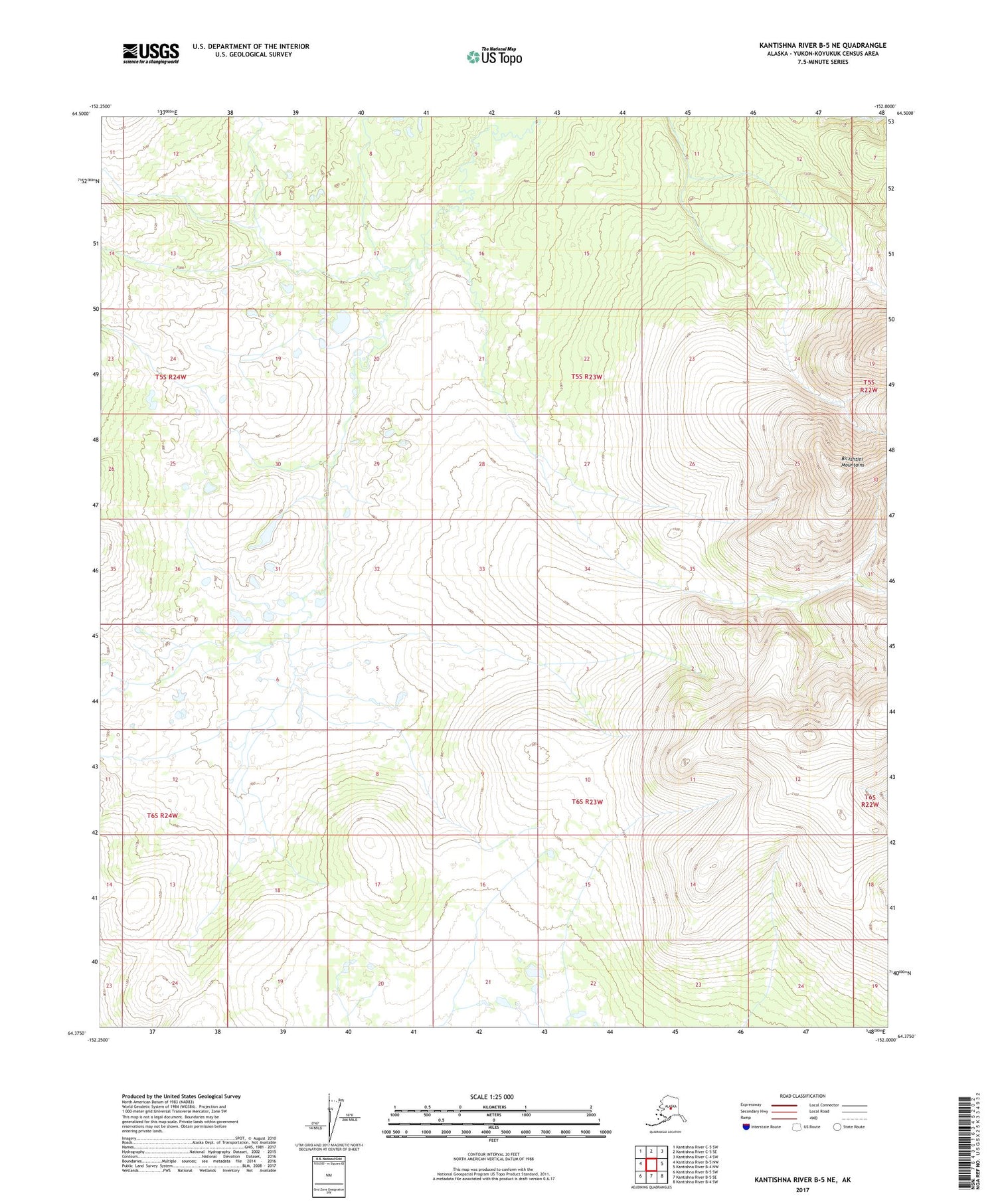 Kantishna River B-5 NE Alaska US Topo Map Image