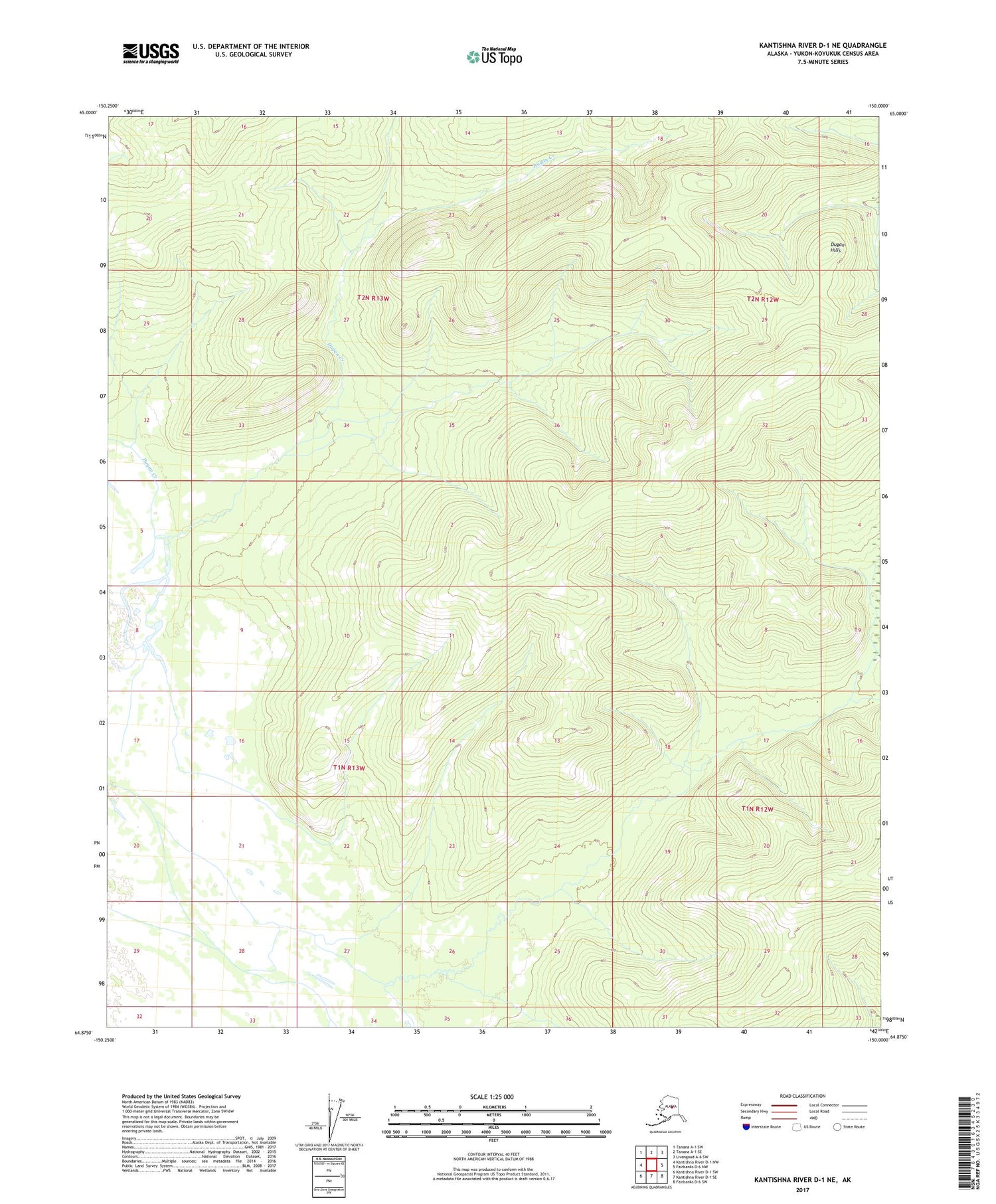 Kantishna River D-1 NE Alaska US Topo Map Image