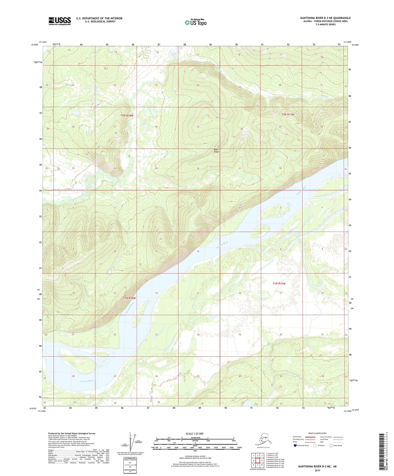 Kantishna River D-3 NE Alaska US Topo Map Image