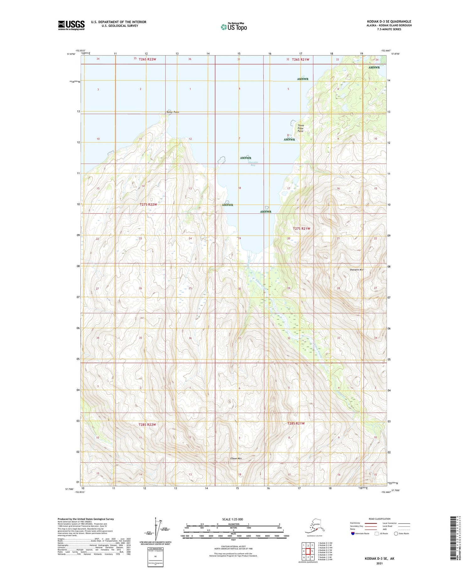Kodiak D-3 SE Alaska US Topo Map Image