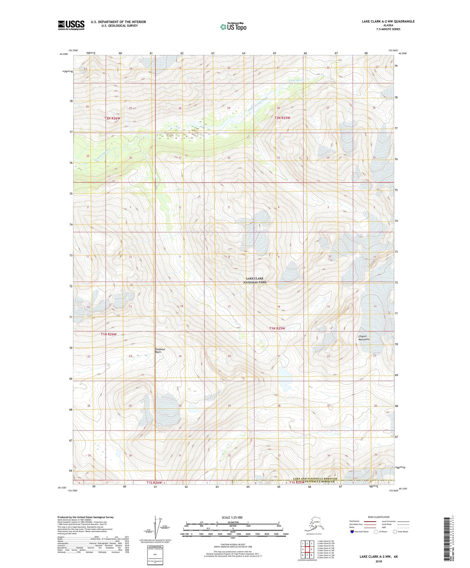 Lake Clark A-2 NW Alaska US Topo Map Image