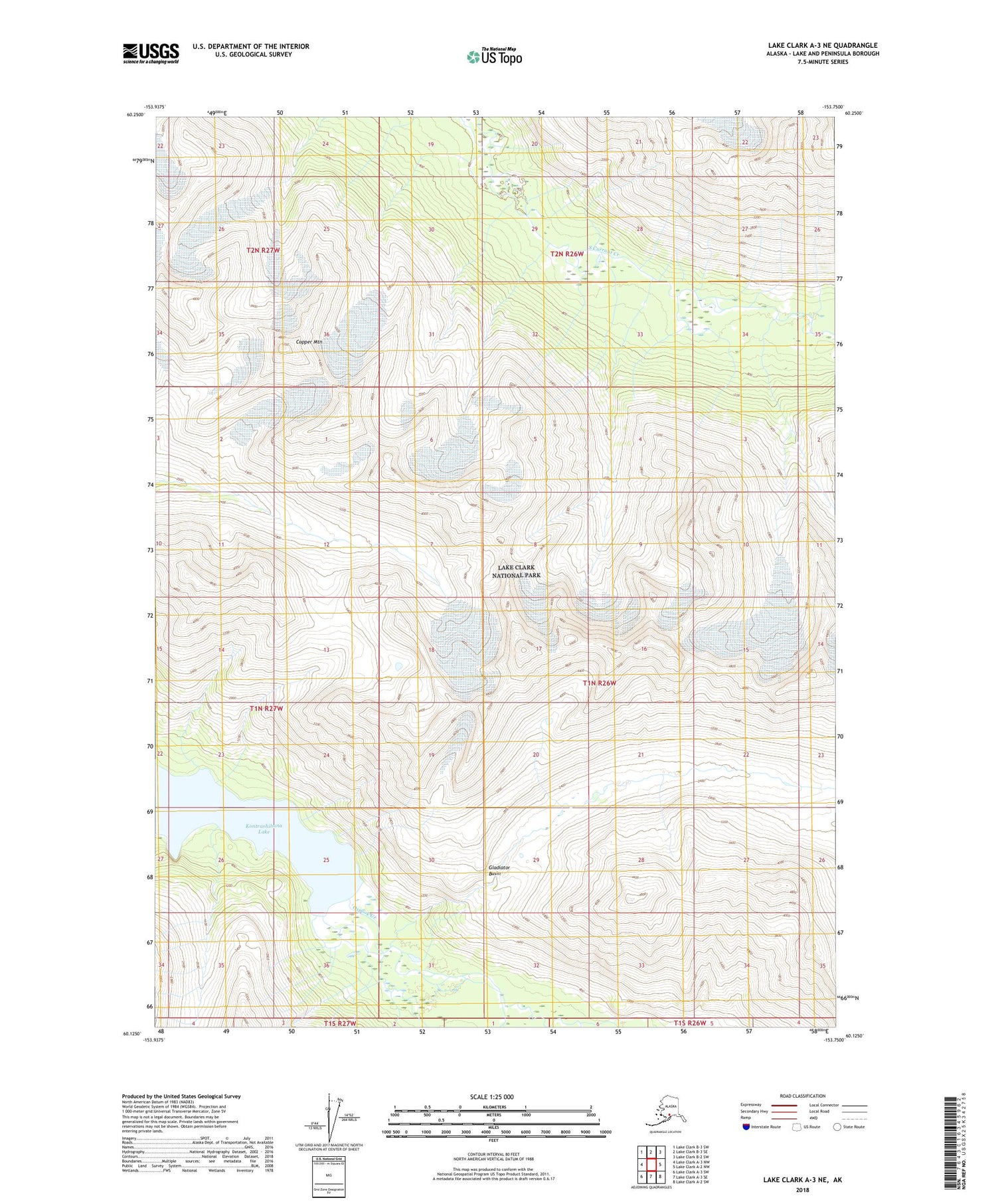 Lake Clark A-3 NE Alaska US Topo Map Image