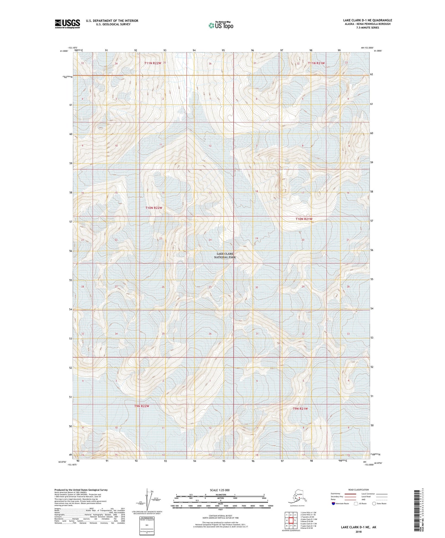 Lake Clark D-1 NE Alaska US Topo Map Image