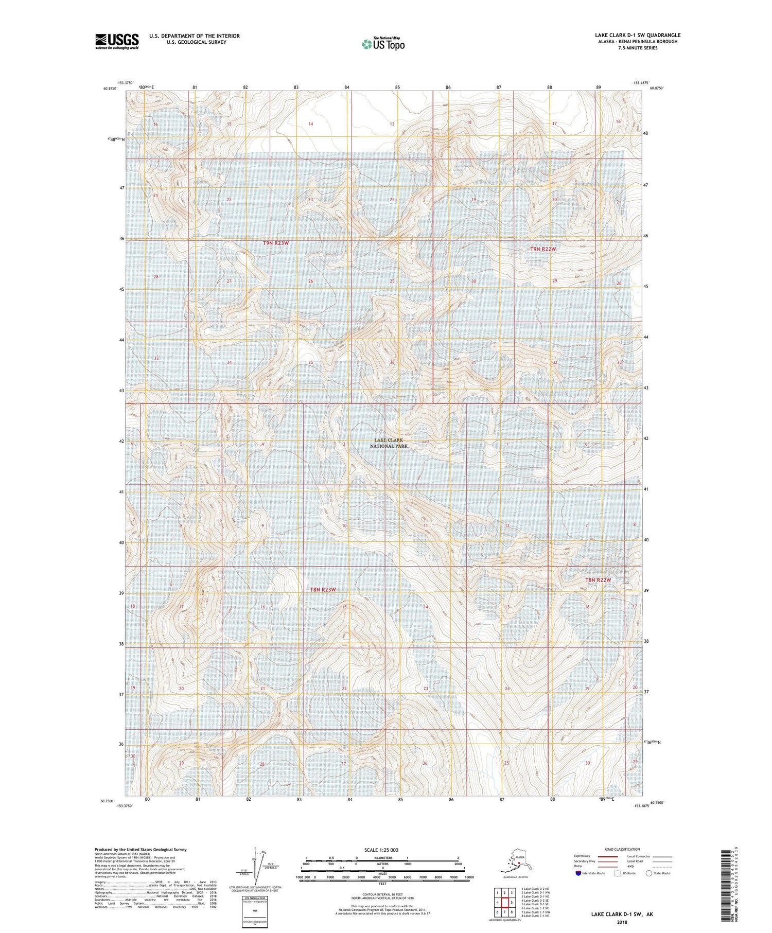 Lake Clark D-1 SW Alaska US Topo Map Image