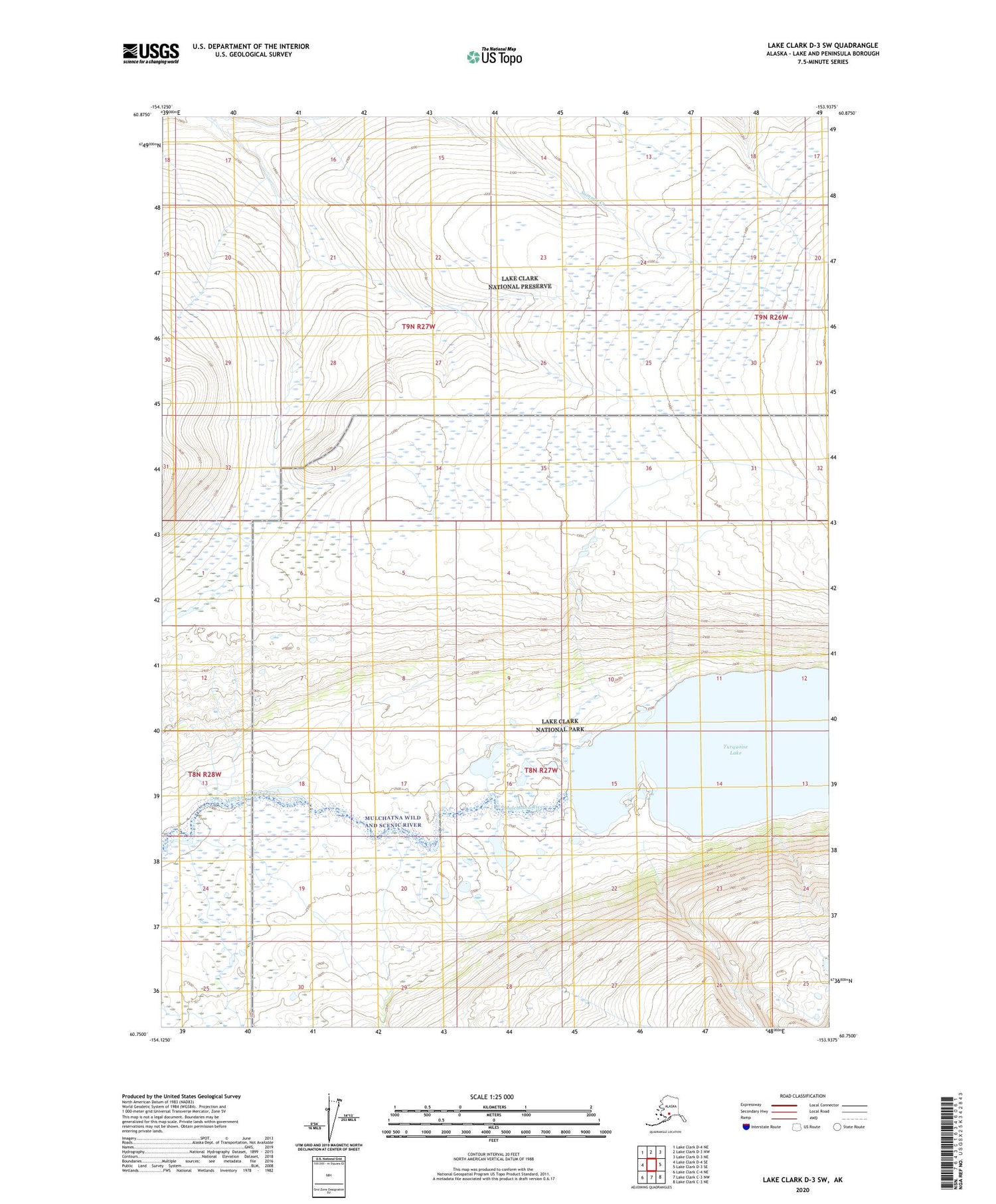 Lake Clark D-3 SW Alaska US Topo Map Image