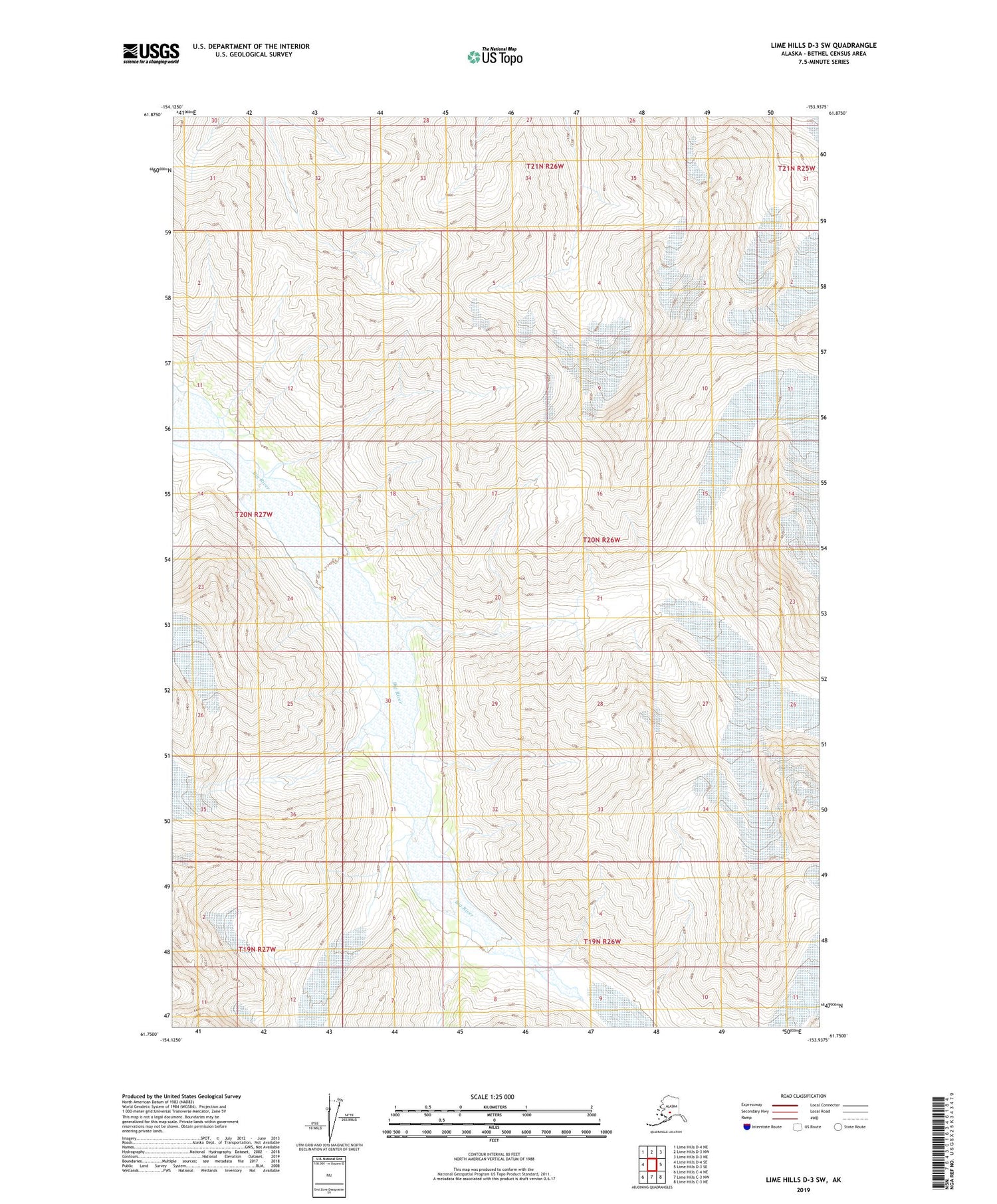 Lime Hills D-3 SW Alaska US Topo Map Image