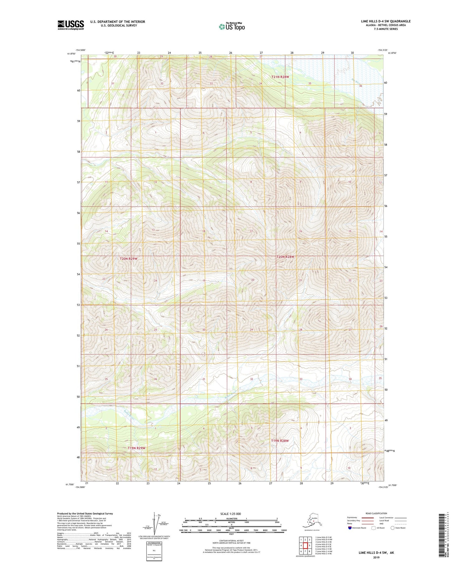 Lime Hills D-4 SW Alaska US Topo Map Image