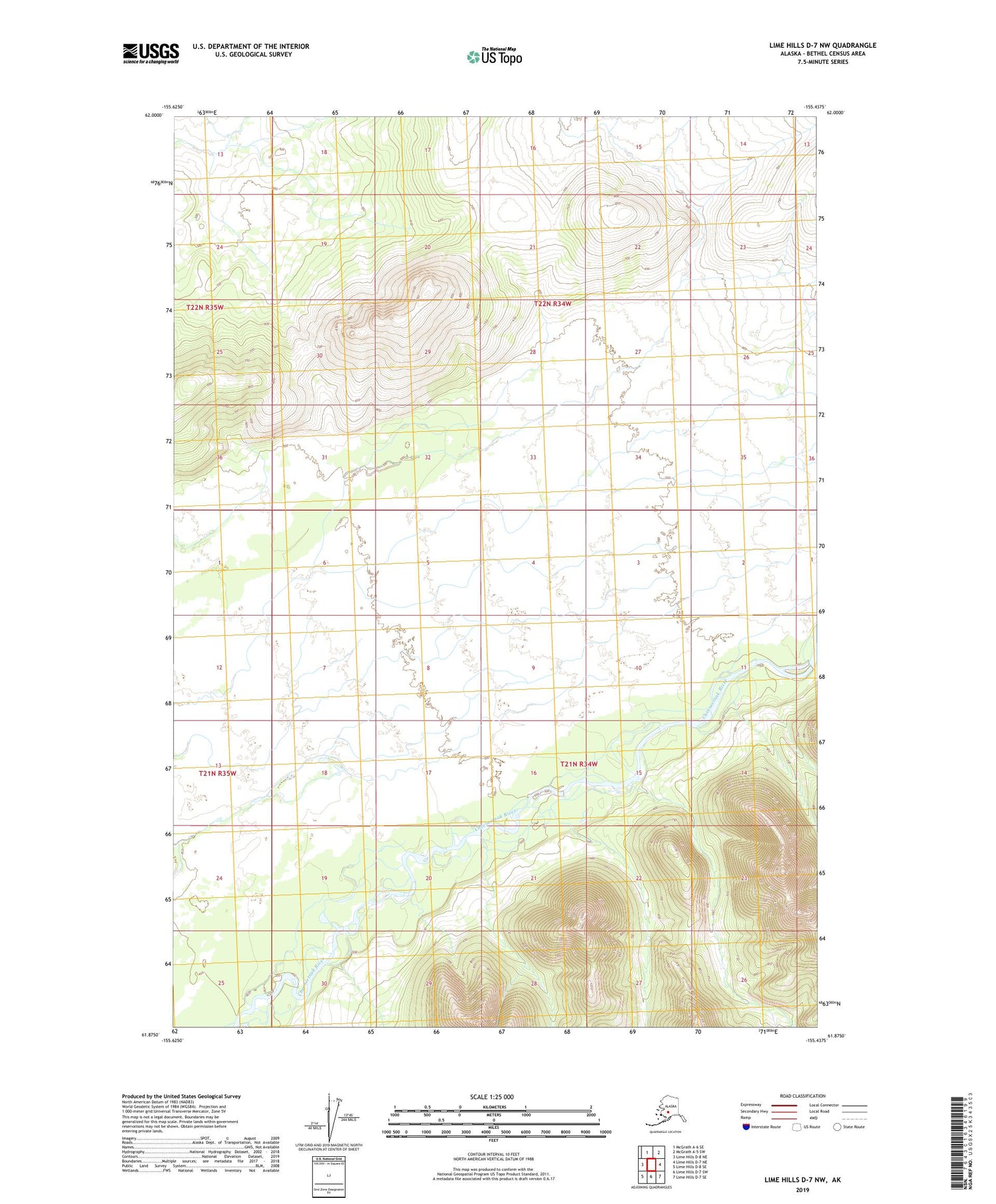 Lime Hills D-7 NW Alaska US Topo Map Image