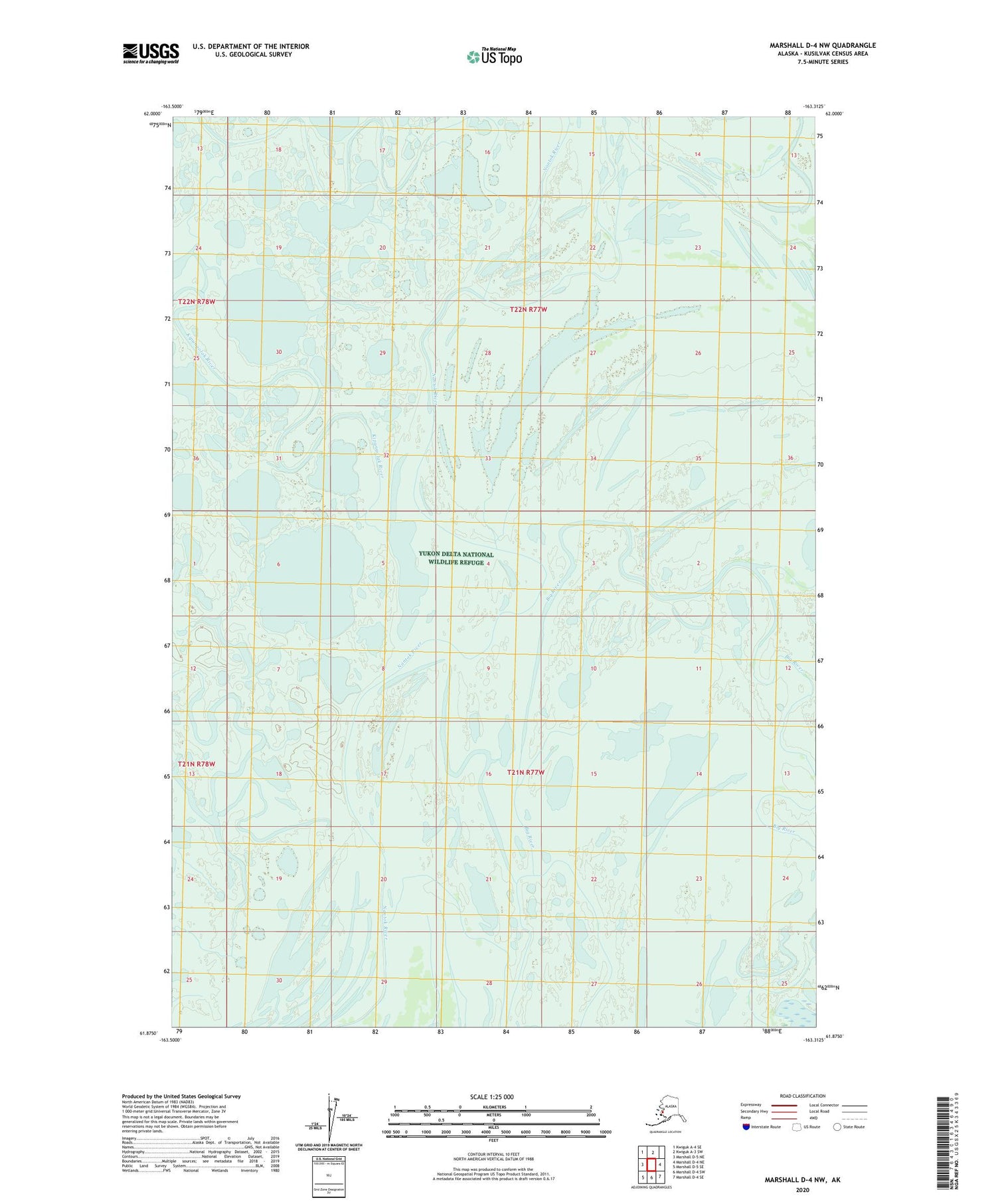 Marshall D-4 NW Alaska US Topo Map Image