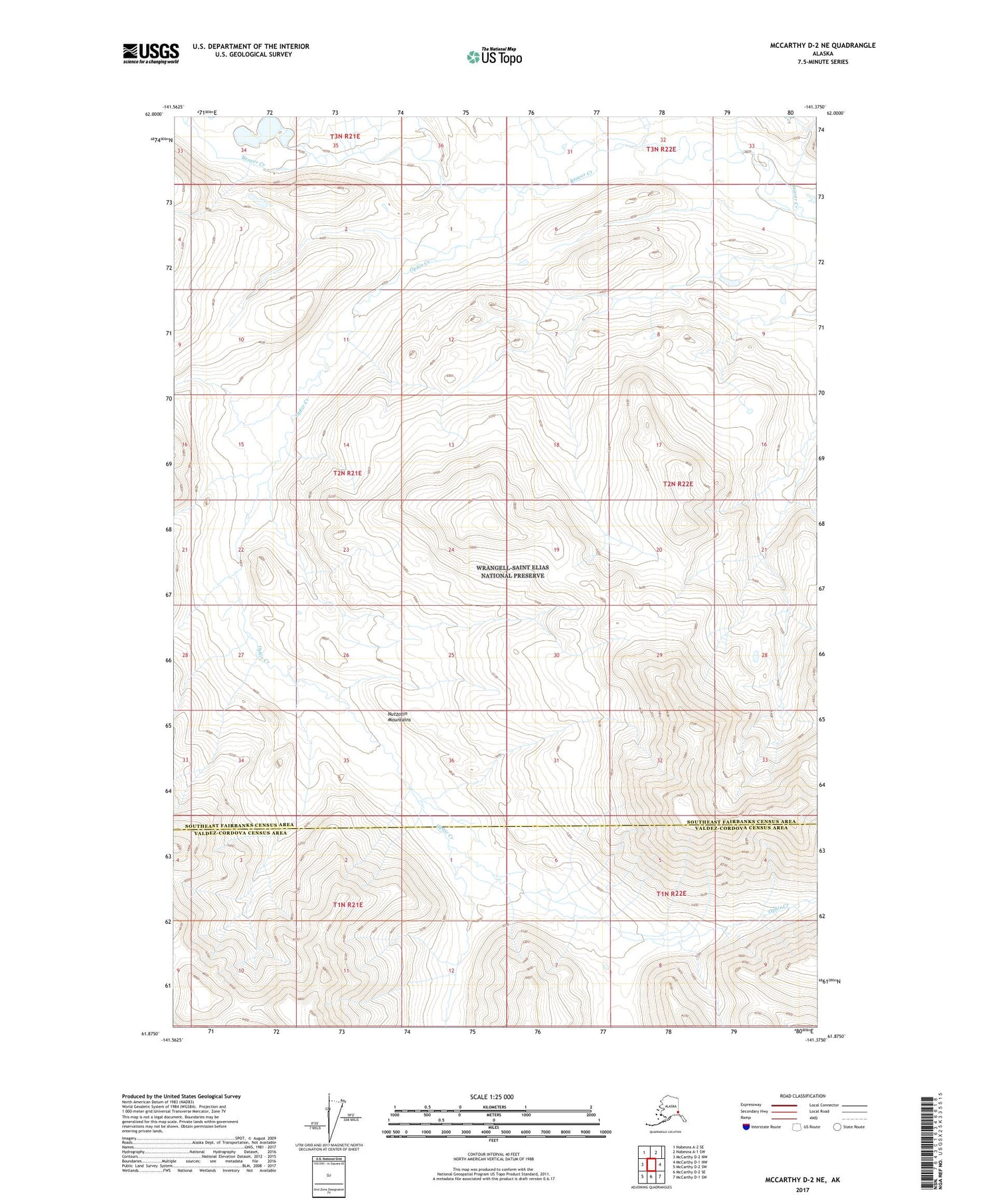 McCarthy D-2 NE Alaska US Topo Map Image