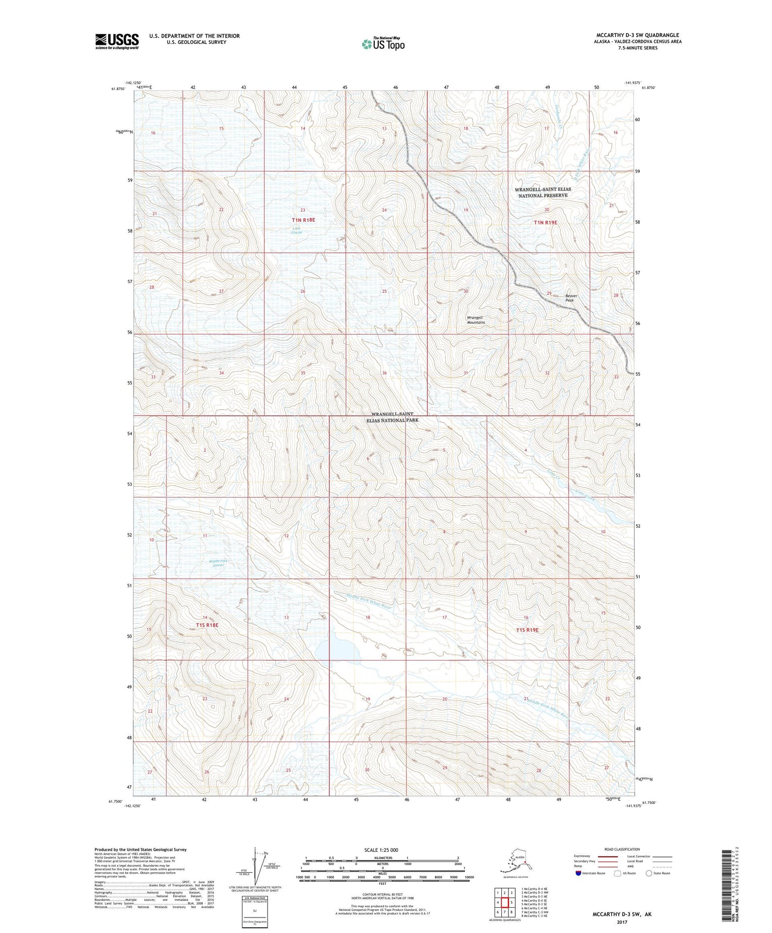 McCarthy D-3 SW Alaska US Topo Map Image
