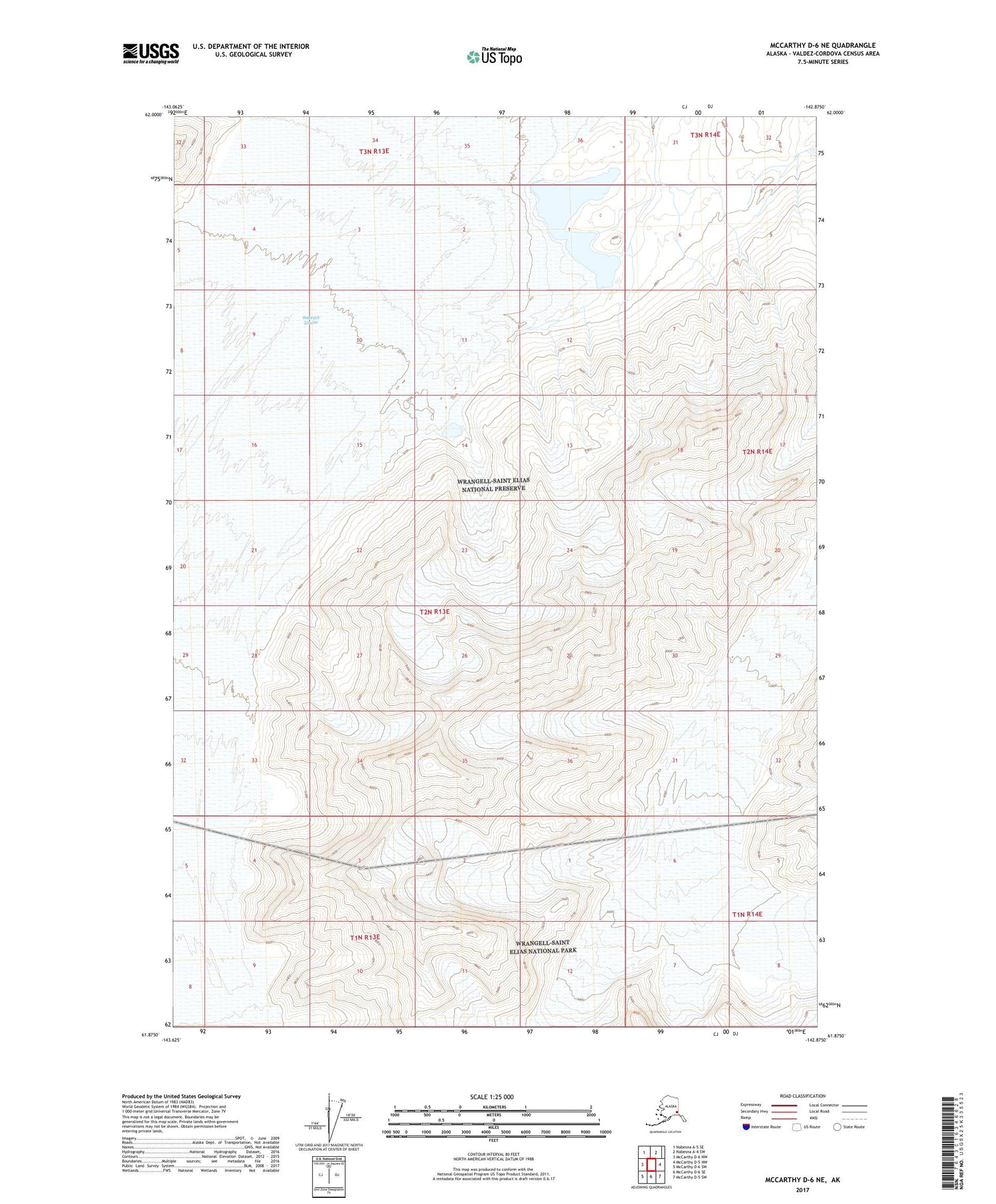 McCarthy D-6 NE Alaska US Topo Map Image