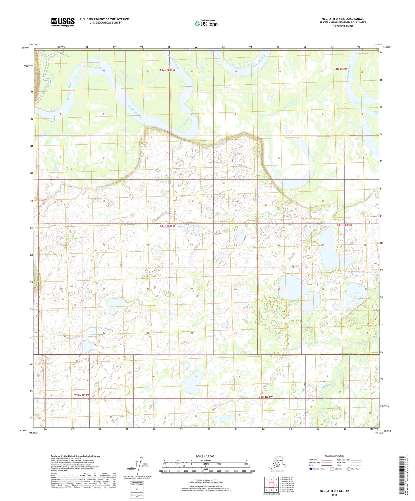 McGrath D-5 NE Alaska US Topo Map Image