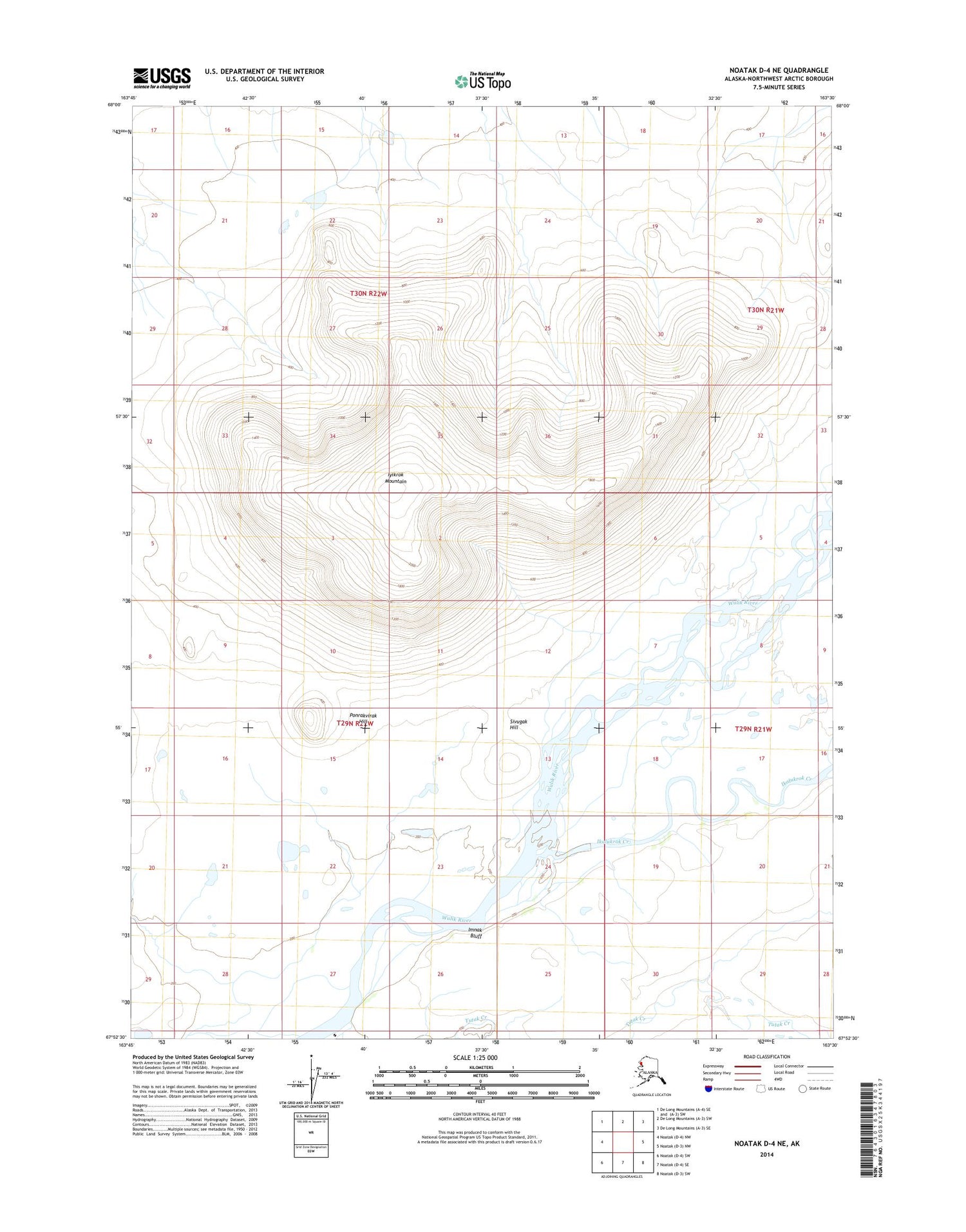 Noatak D-4 NE Alaska US Topo Map Image