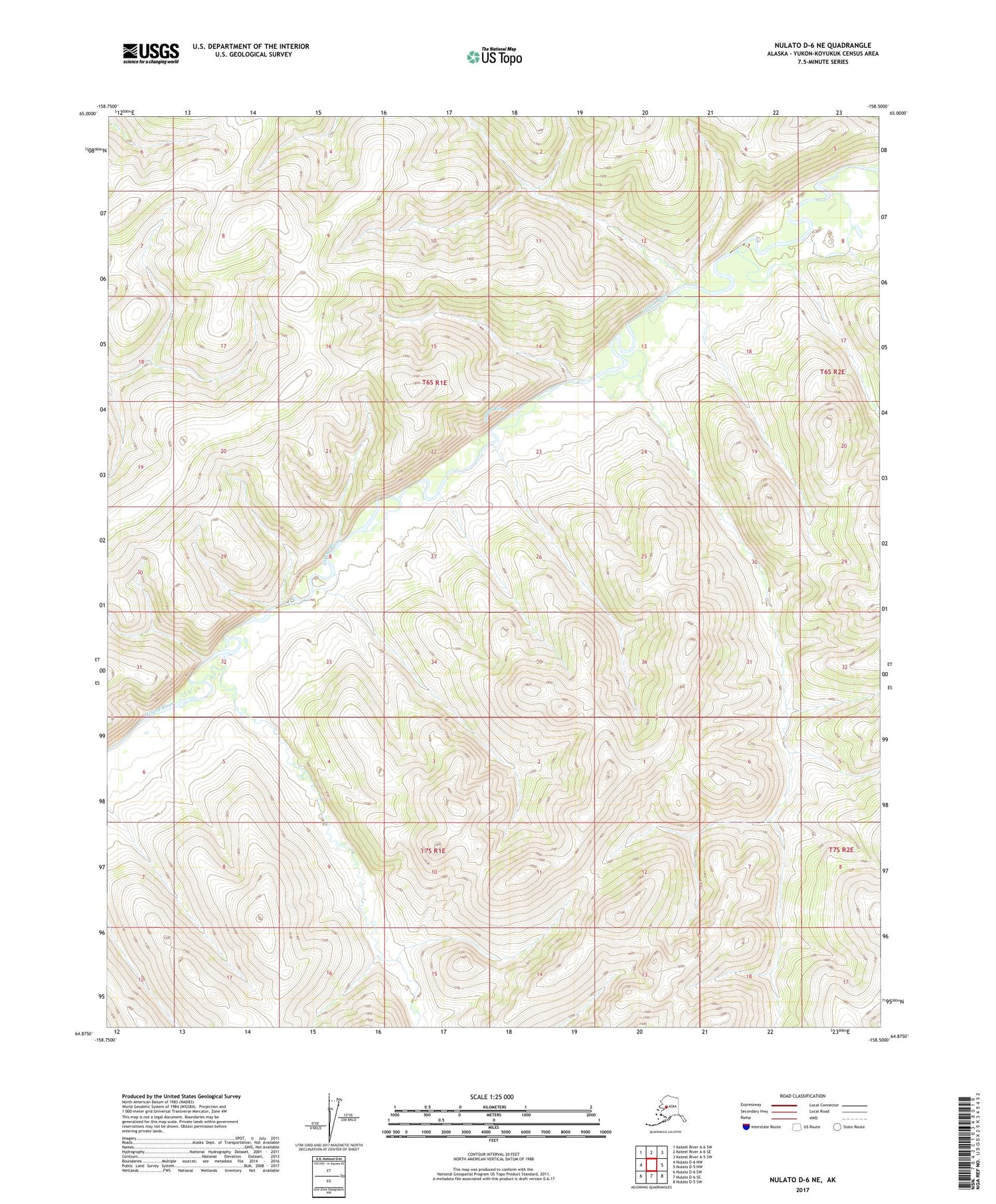 Nulato D-6 NE Alaska US Topo Map Image