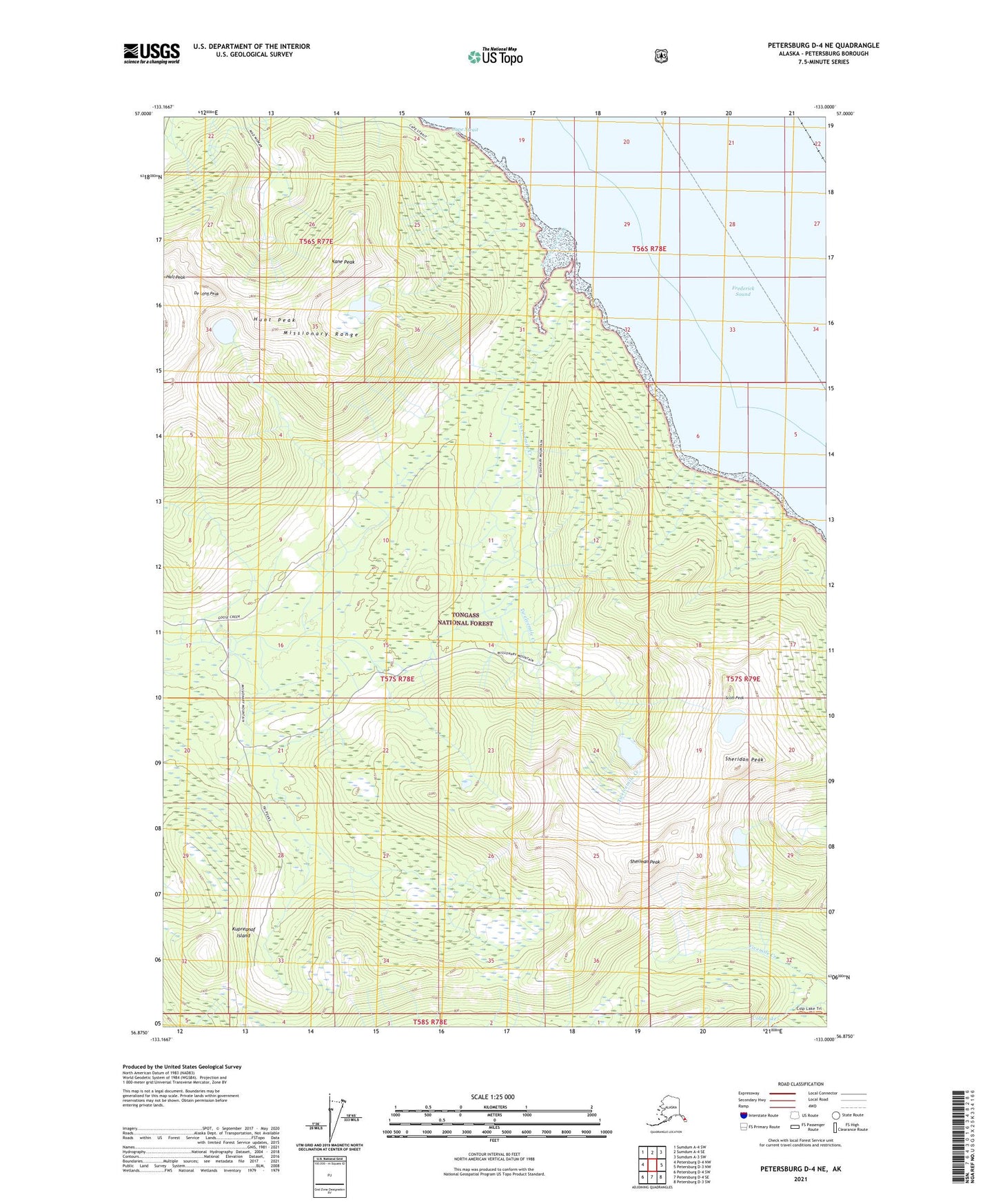 Petersburg D-4 NE Alaska US Topo Map Image