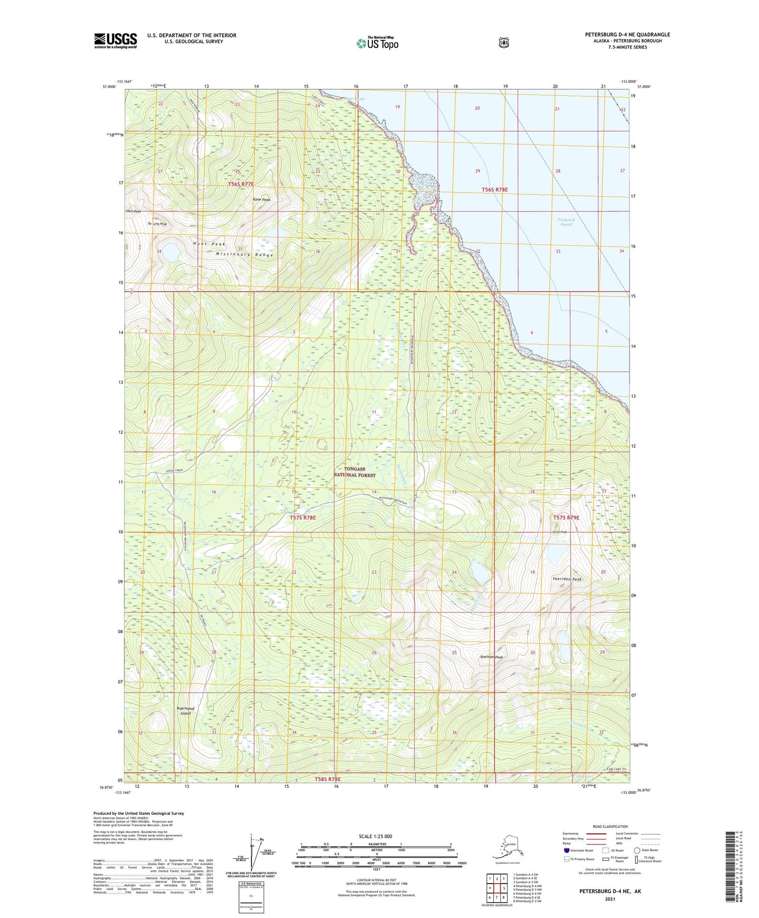 Petersburg D-4 NE Alaska US Topo Map Image