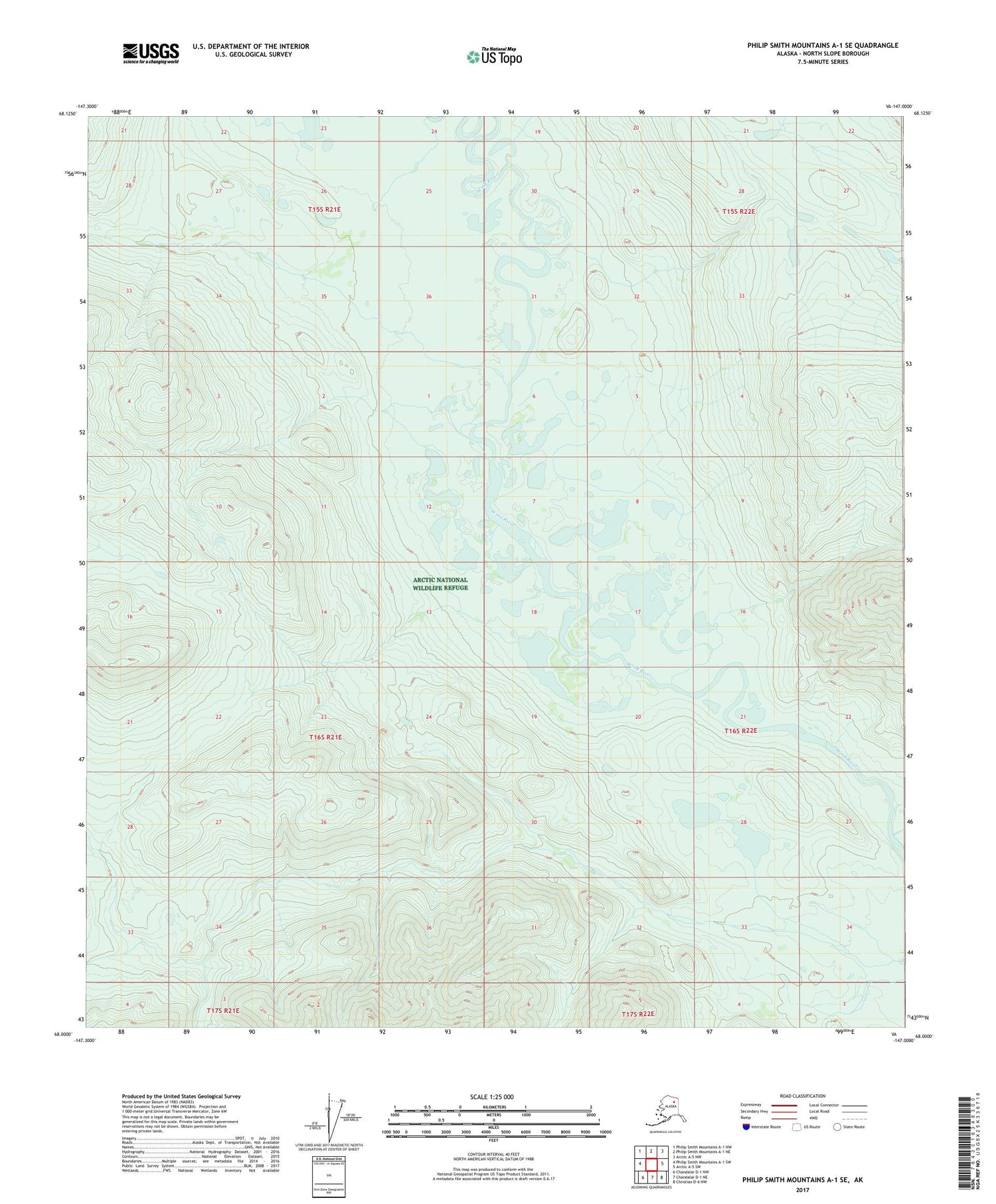 Philip Smith Mountains A-1 SE Alaska US Topo Map Image