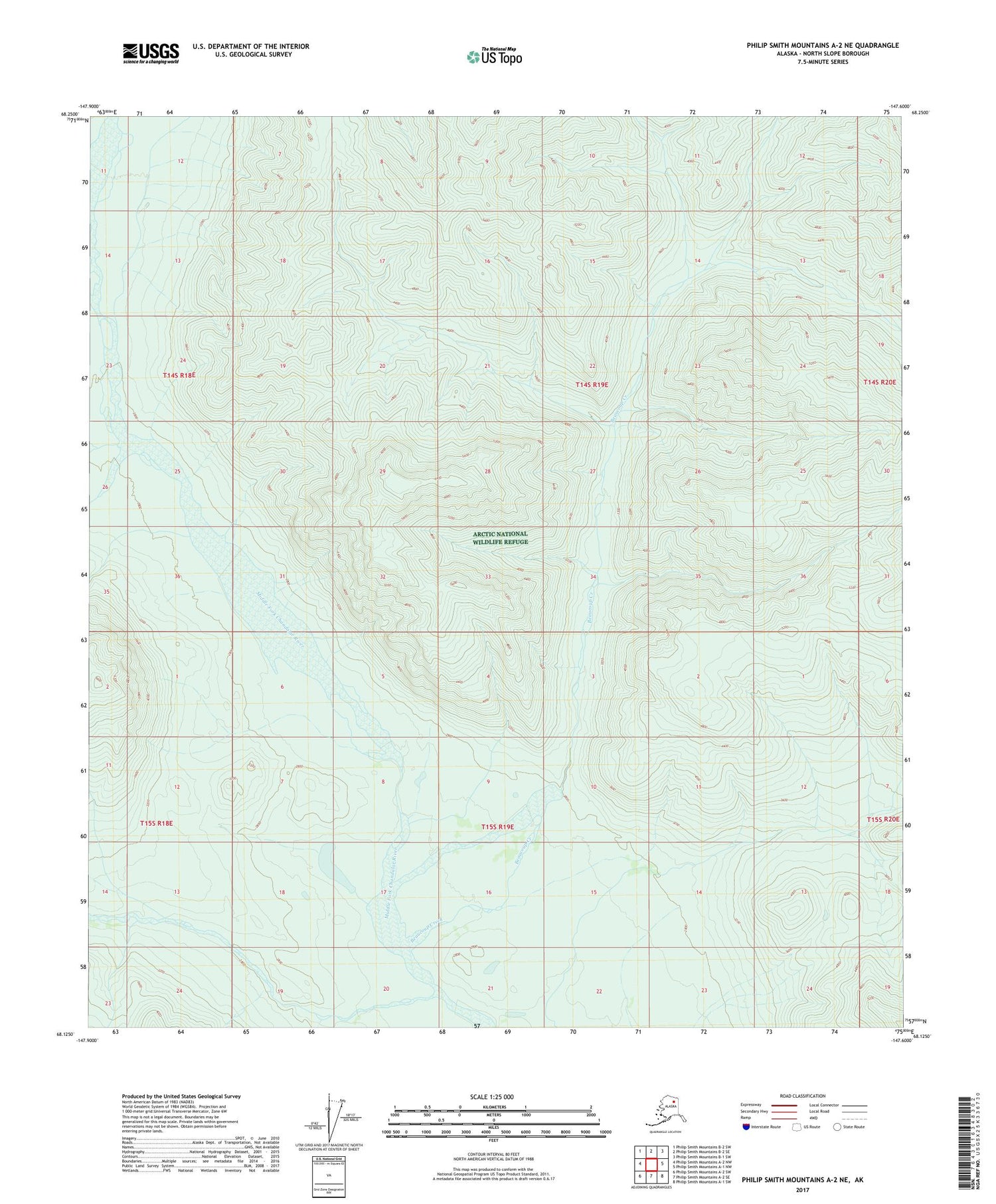 Philip Smith Mountains A-2 NE Alaska US Topo Map Image