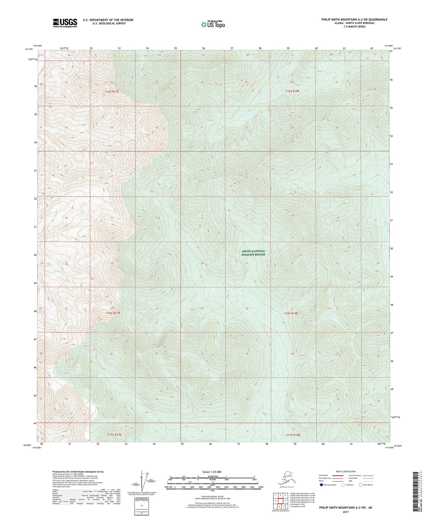 Philip Smith Mountains A-2 SW Alaska US Topo Map Image