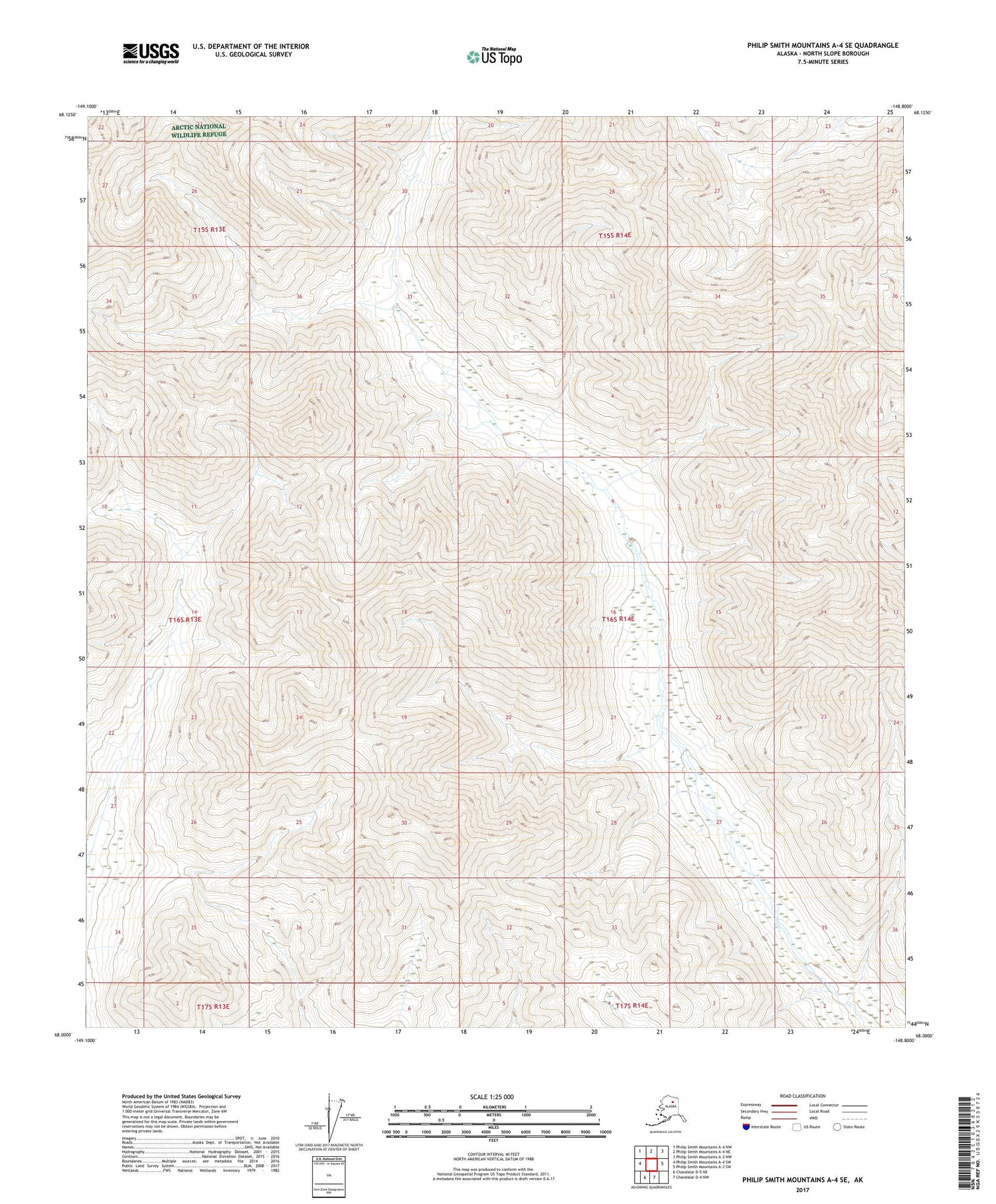 Philip Smith Mountains A-4 SE Alaska US Topo Map Image