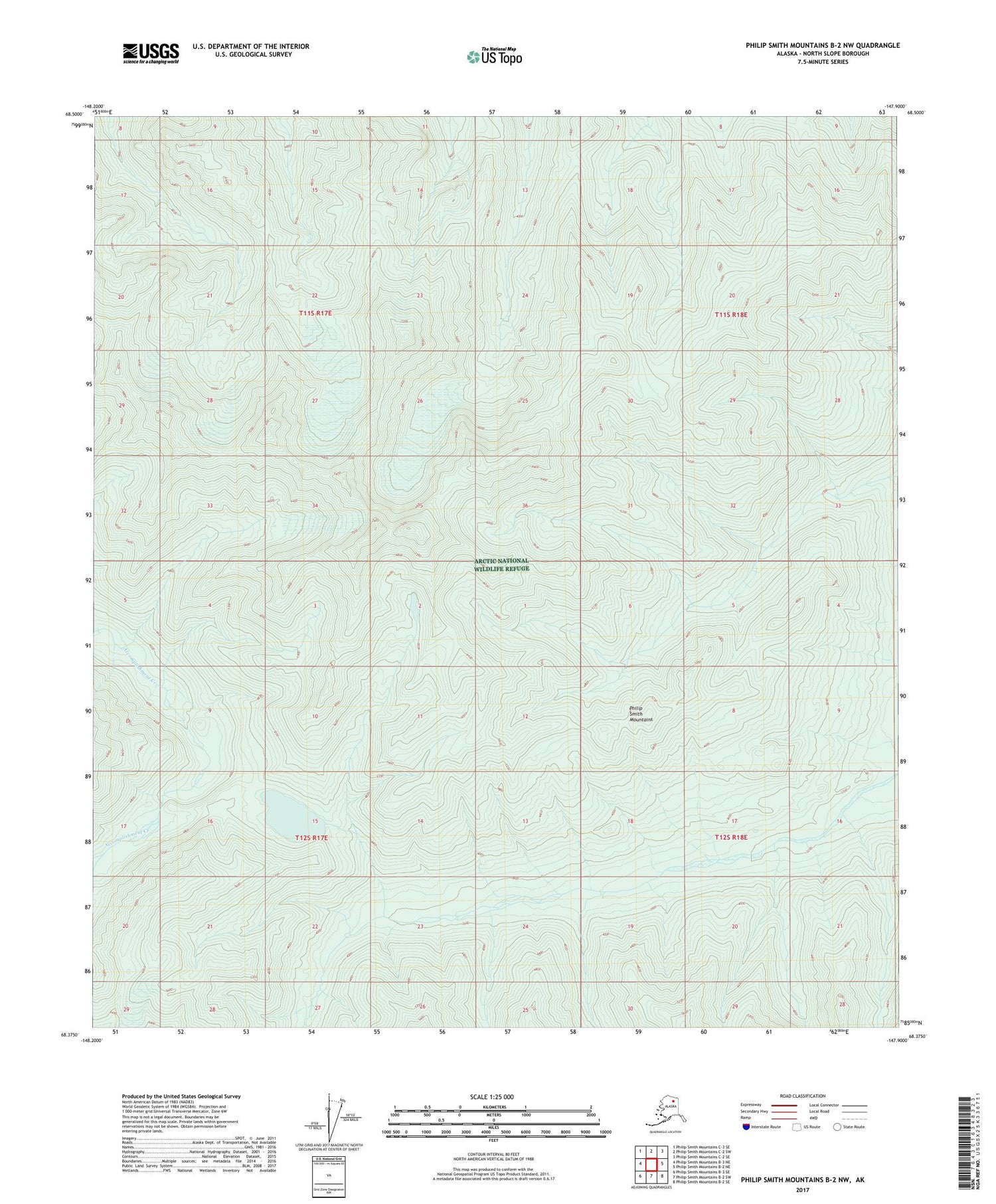 Philip Smith Mountains B-2 NW Alaska US Topo Map Image