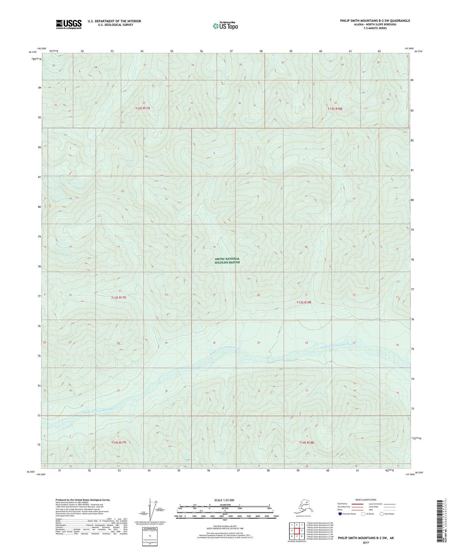 Philip Smith Mountains B-2 SW Alaska US Topo Map Image