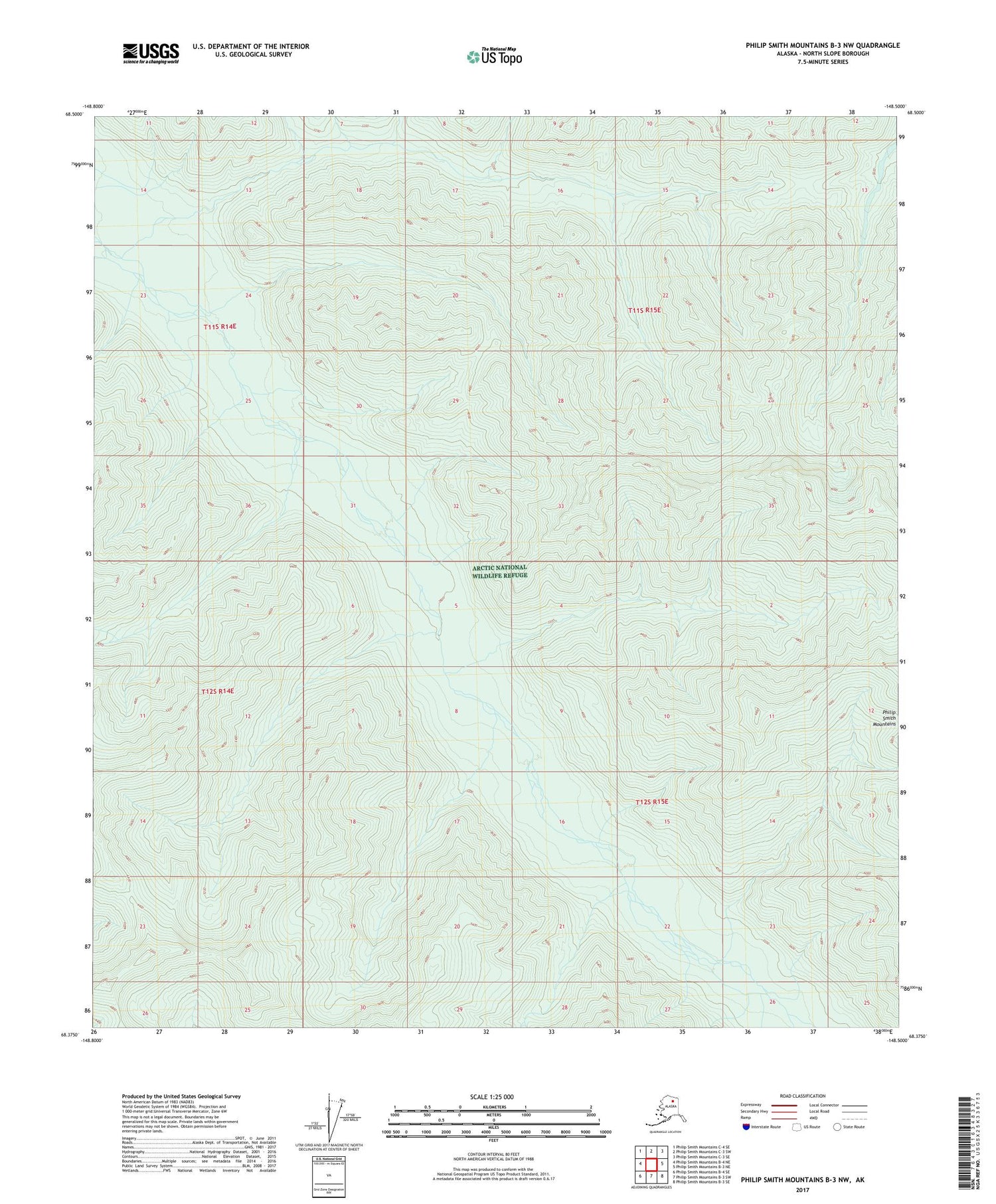 Philip Smith Mountains B-3 NW Alaska US Topo Map Image