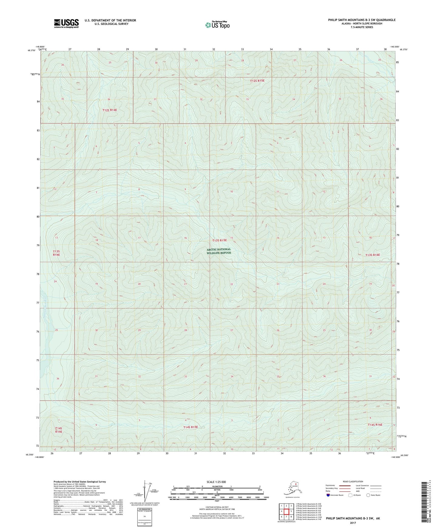 Philip Smith Mountains B-3 SW Alaska US Topo Map Image