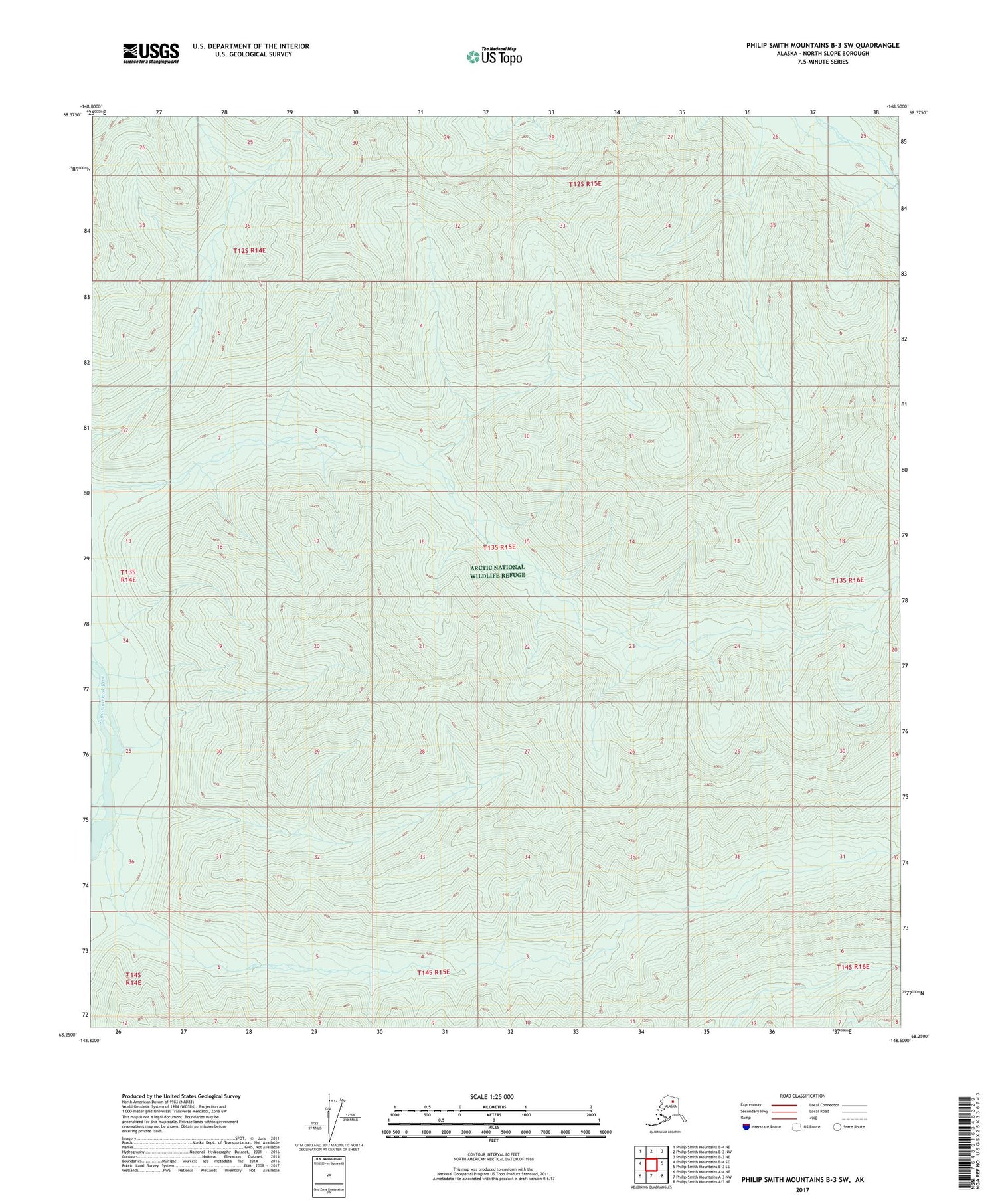 Philip Smith Mountains B-3 SW Alaska US Topo Map Image