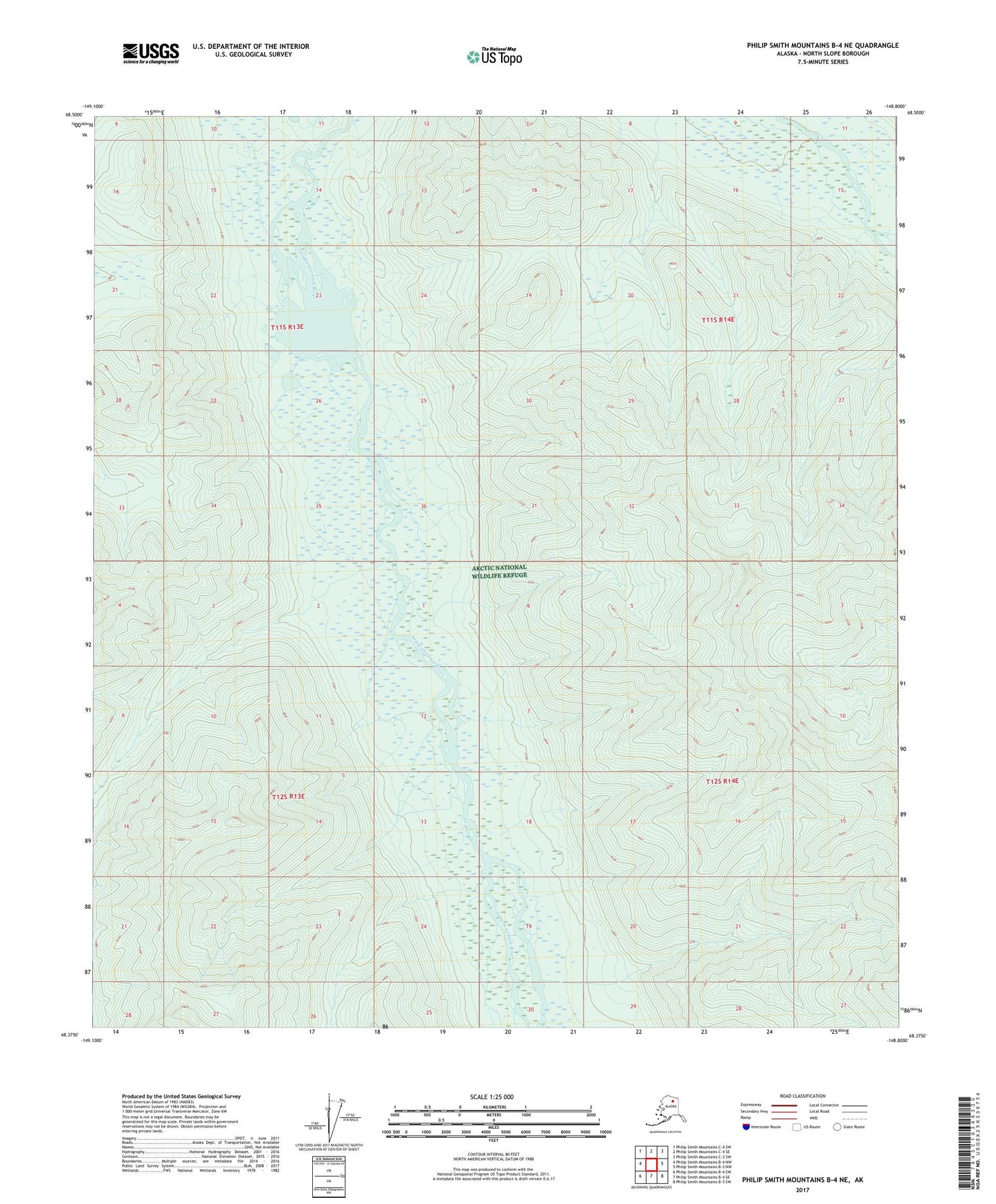 Philip Smith Mountains B-4 NE Alaska US Topo Map Image
