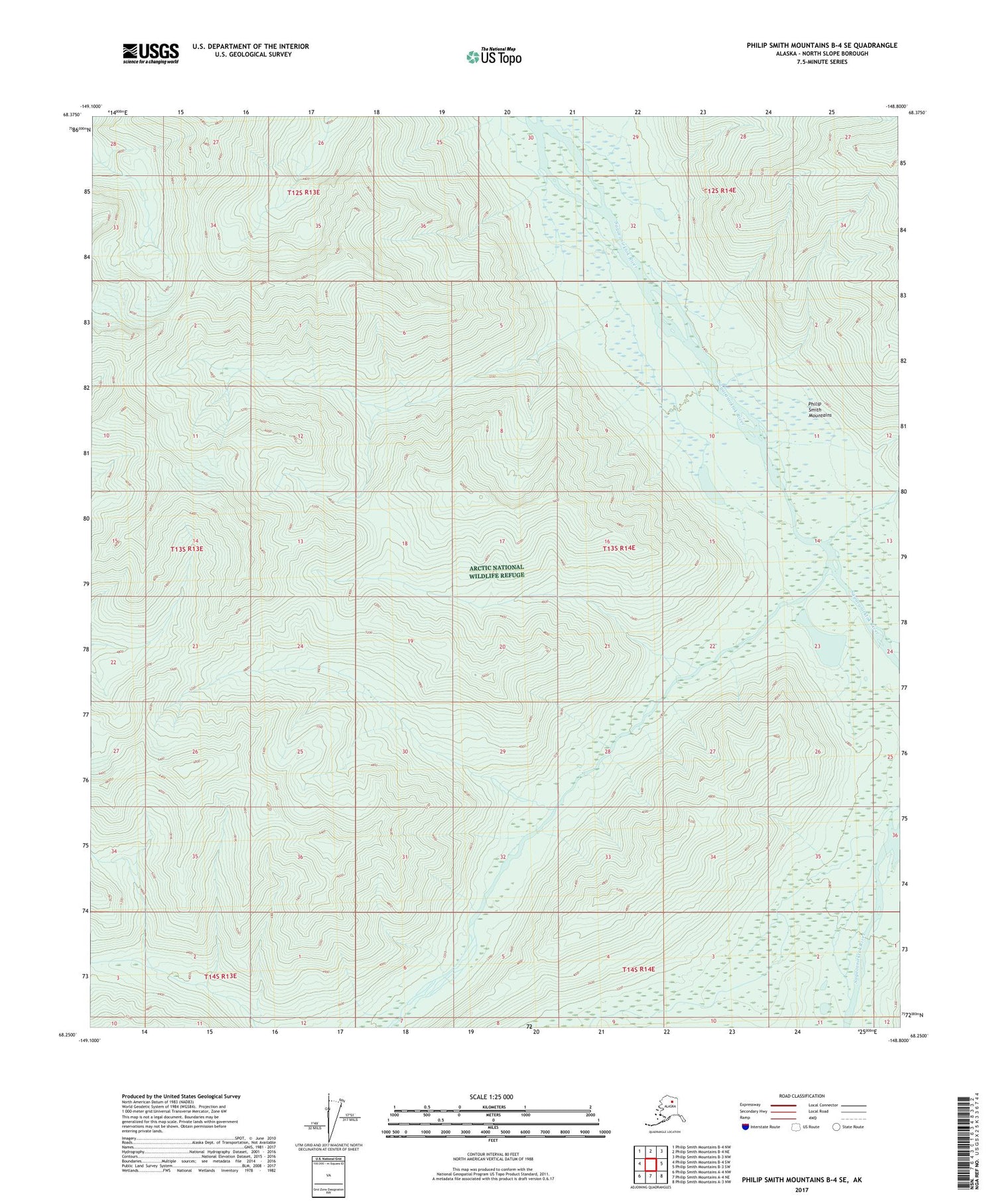 Philip Smith Mountains B-4 SE Alaska US Topo Map Image