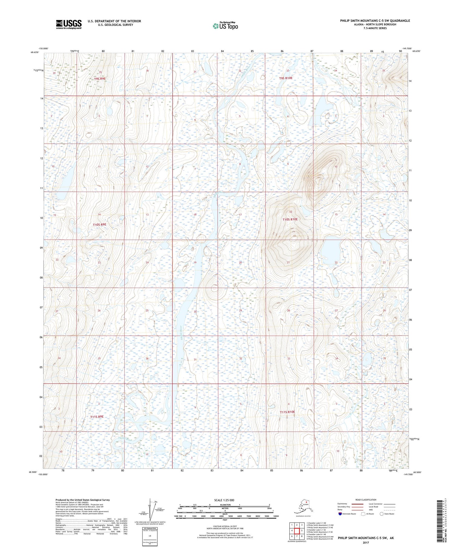 Philip Smith Mountains C-5 SW Alaska US Topo Map Image
